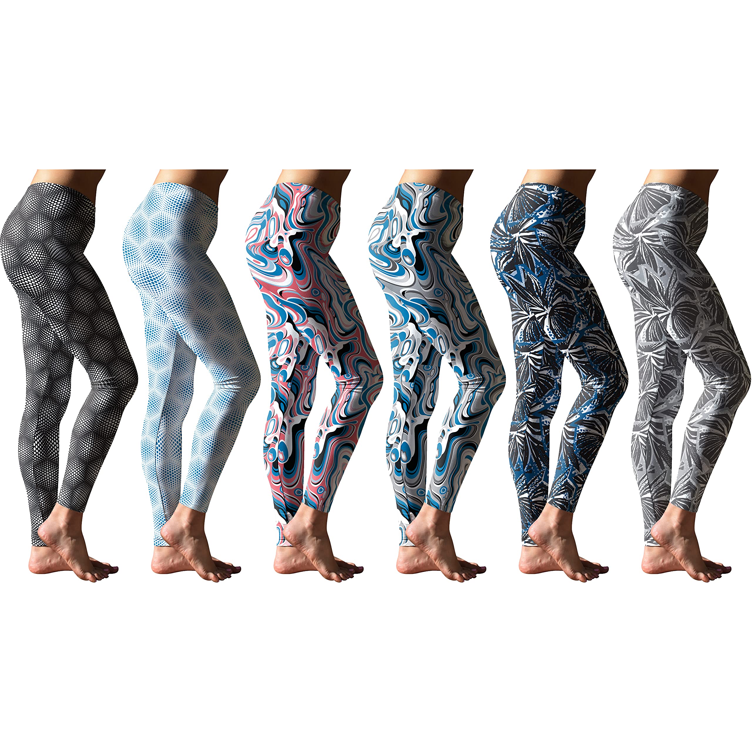 Sexy Basics Women's Ultra Soft Brushed Skinny Pant Long Leggings - One Size Fits Most S-XL, 2X-3X-Multi Packs: One Size 6 Pack- Geometrics
