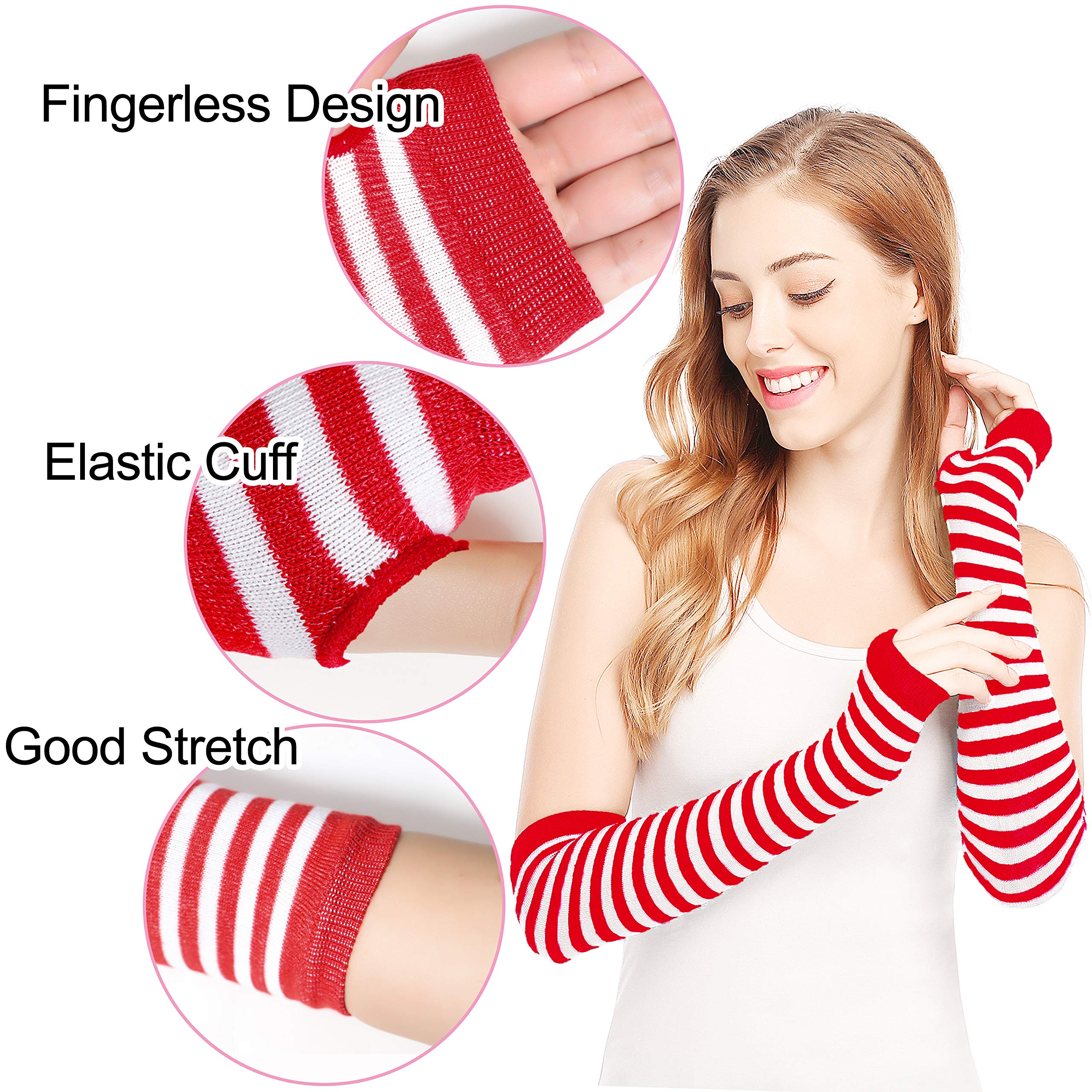 Bienvenu Womens Socks Striped Knee High Socks Arm Warmer Fingerless Gloves Set: Red White