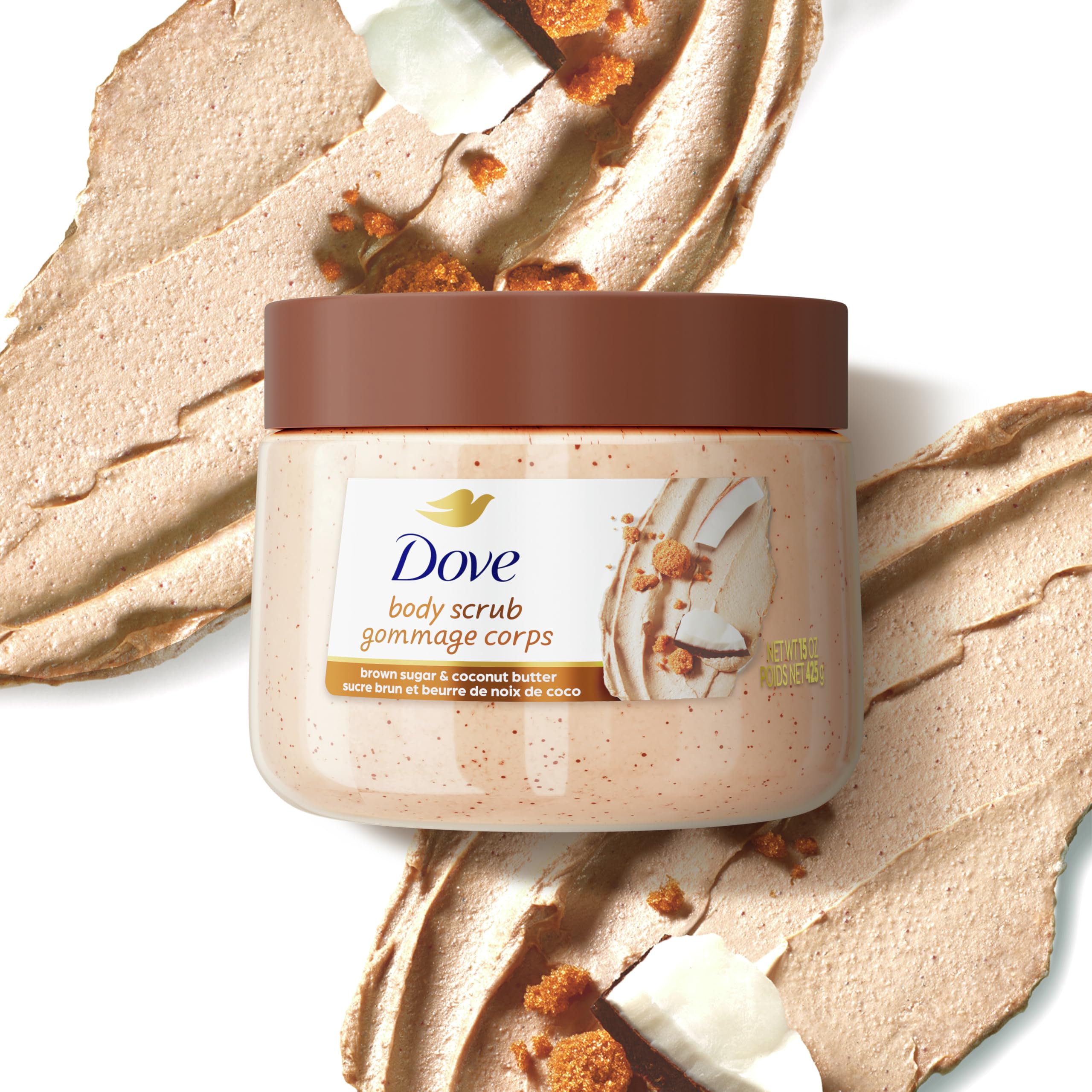 Dove White Peach & Crushed Rice Body Scrub Exfoliates and Deeply Nourishes for Smooth, Radiant Skin 15 oz: Brown Sugar and Coconut Butter 15 Ounce (Pack of 1)