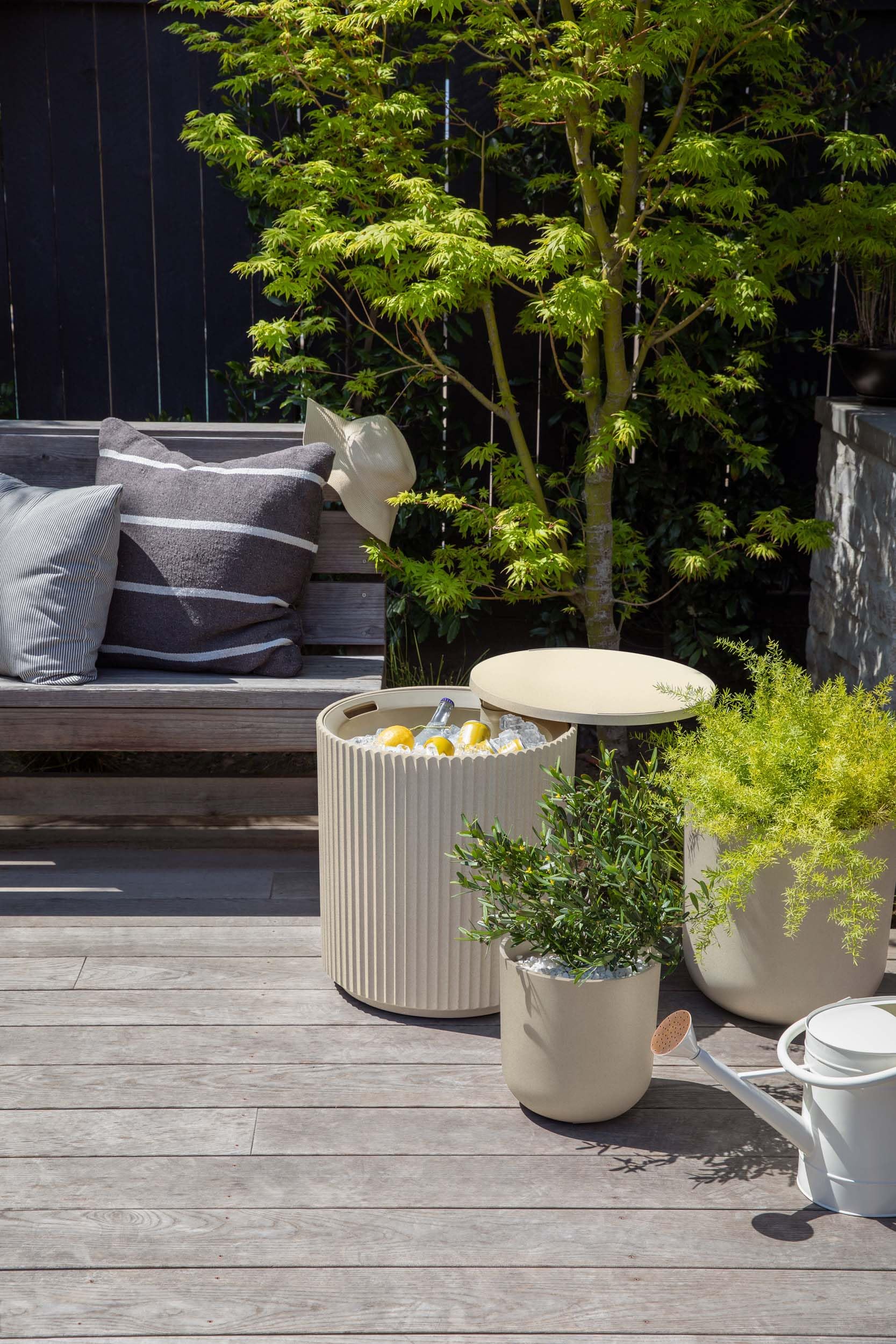 Veradek Outdoor Cooler Side Table - 2 in 1, Black, 21 inch: Sand Fluted Surface