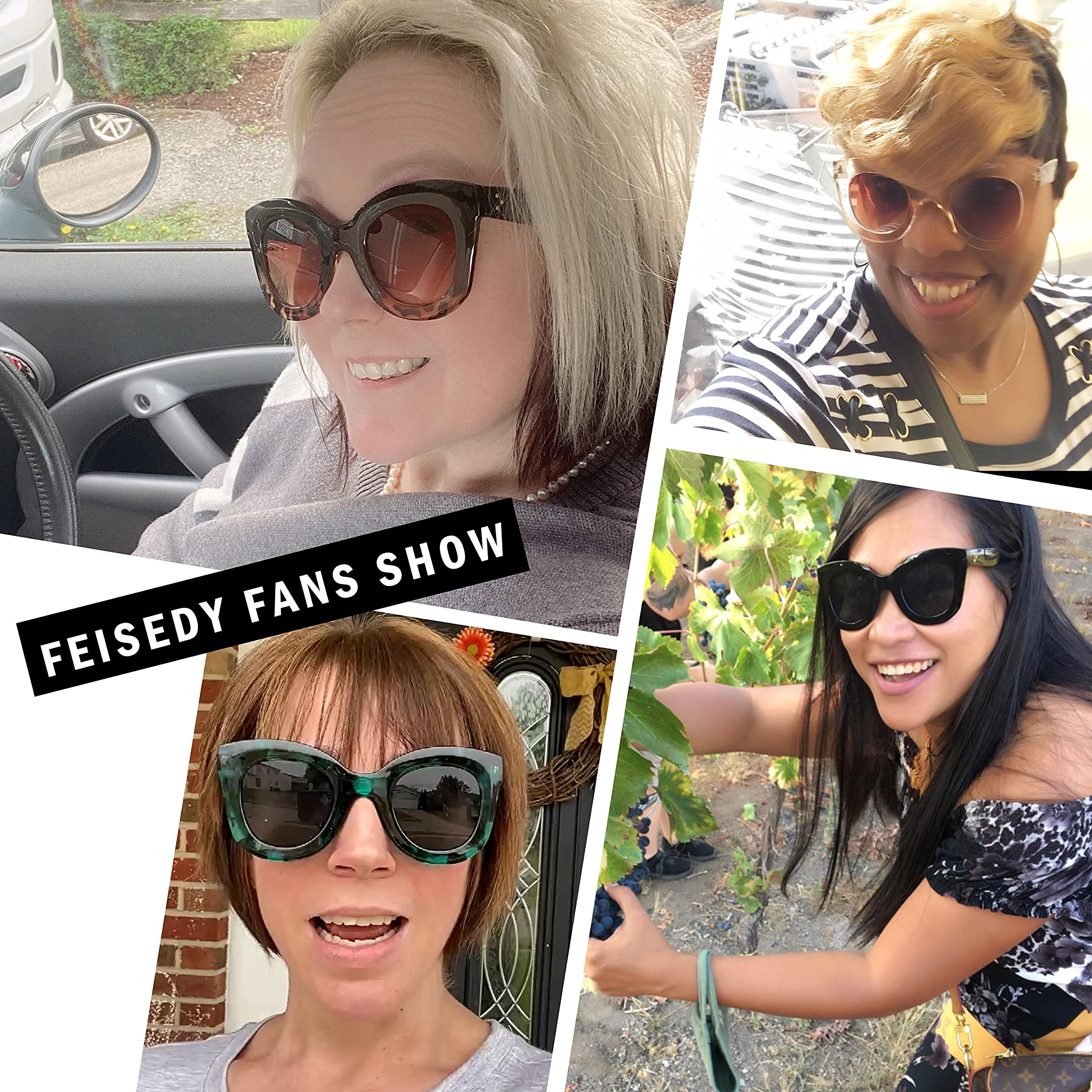 FEISEDY Retro Oversized Square Horn Sunglasses Semi Cat Eye Butterfly Glass Big Thick Bold Frame B2572 thumbnail 5