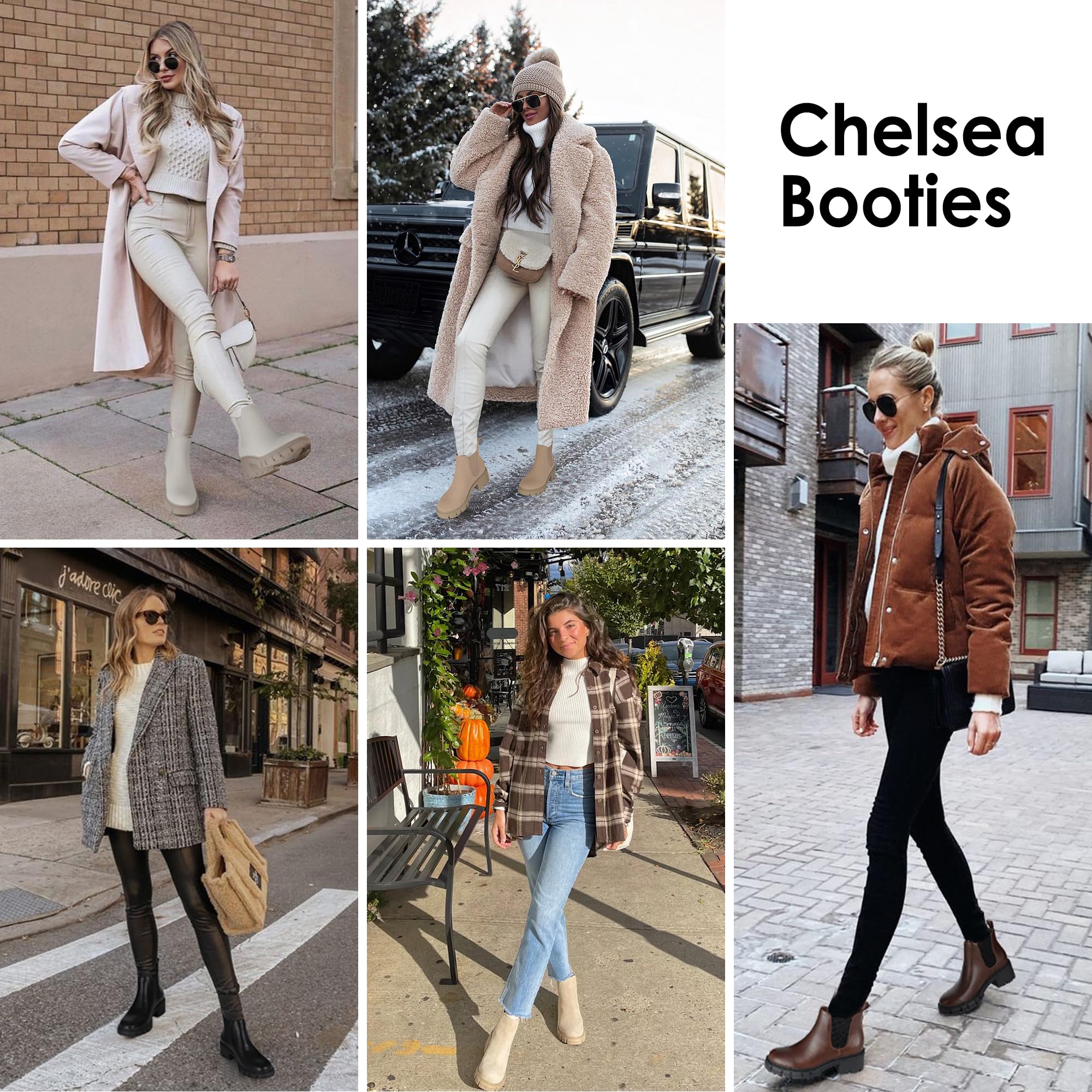 Athlefit Women's Chelsea Boots Fashion Lug Sole Chunky Heel Slip on Elastic Ankle Booties thumbnail 6