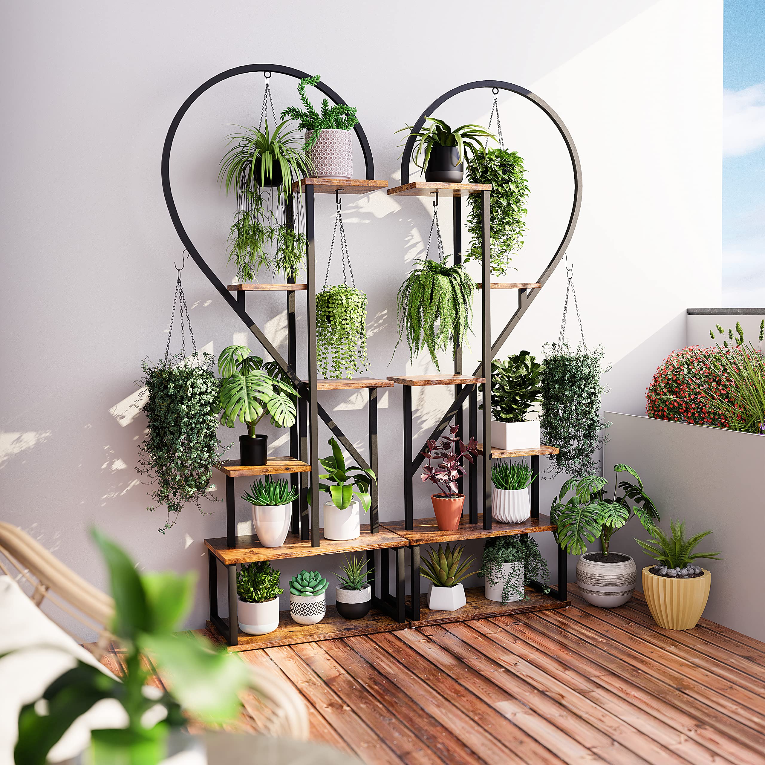 POTEY 6 Tier Metal Plant Stand, Creative Half Heart Shape Ladder Plant Stands for Indoor Plants Multiple, Brown Plant Shelf Rack for Home Patio Lawn Garden (2 Pack): Brown - 1 Pack
