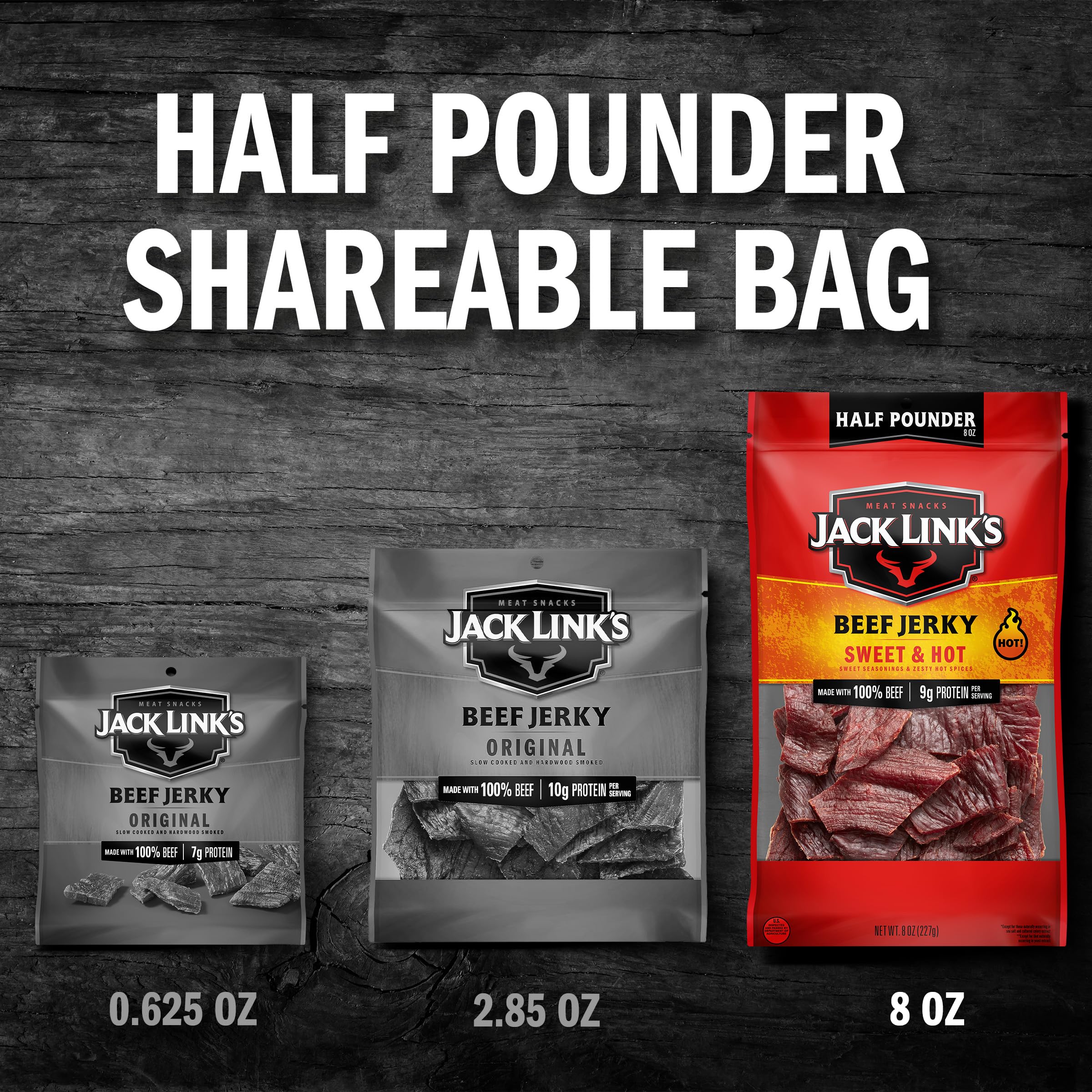Jack Link's Beef Jerky, Teriyaki, Half Pounder Large Jerky Bag - Flavorful Meat Snack, Ready to Eat Protein Snacks with 11g of Protein per Serving, Made with 100% Beef: Sweet &amp; Hot 8 Ounce (Pack of 1)