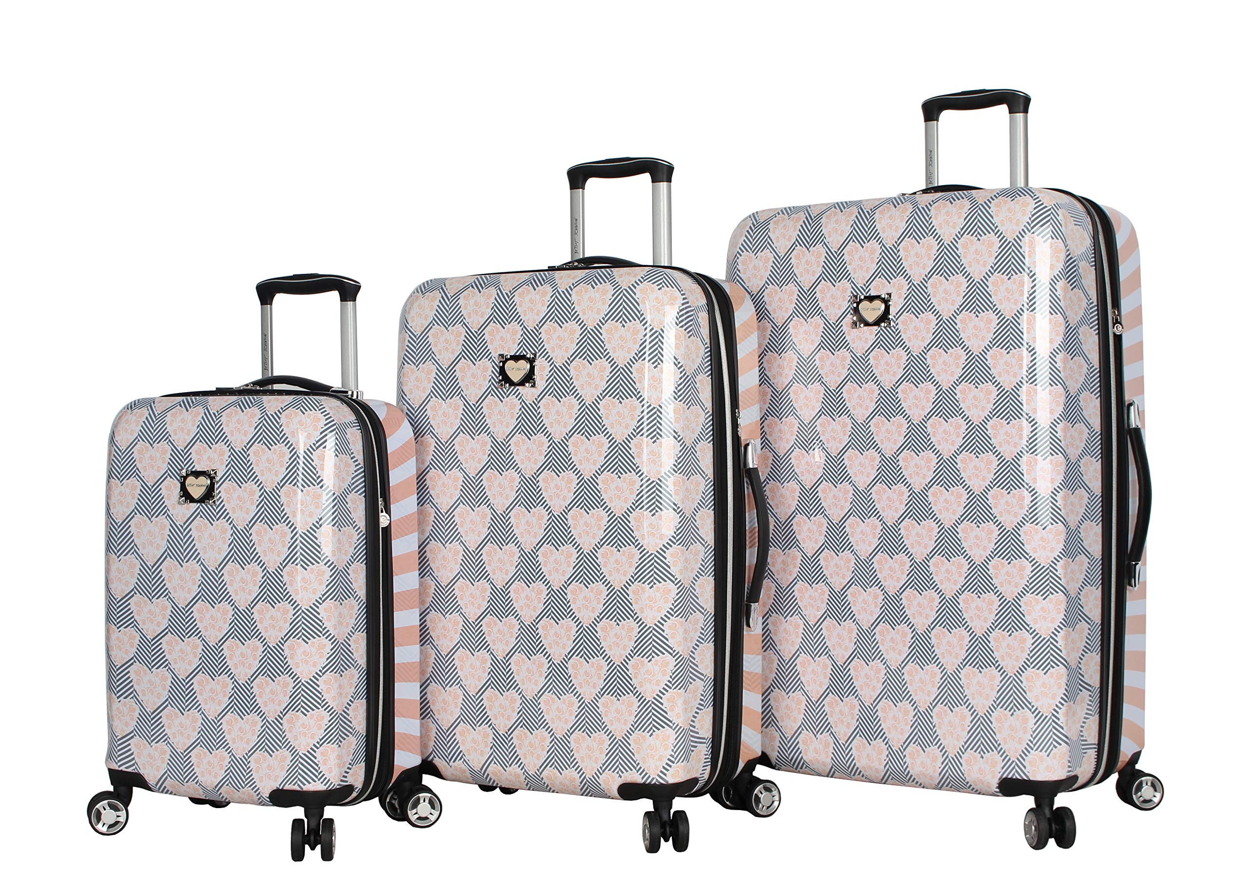 Betsey Johnson Designer Luggage Collection - Expandable 3 Piece Hardside Lightweight Spinner Suitcase Set (): Chevron Hearts
