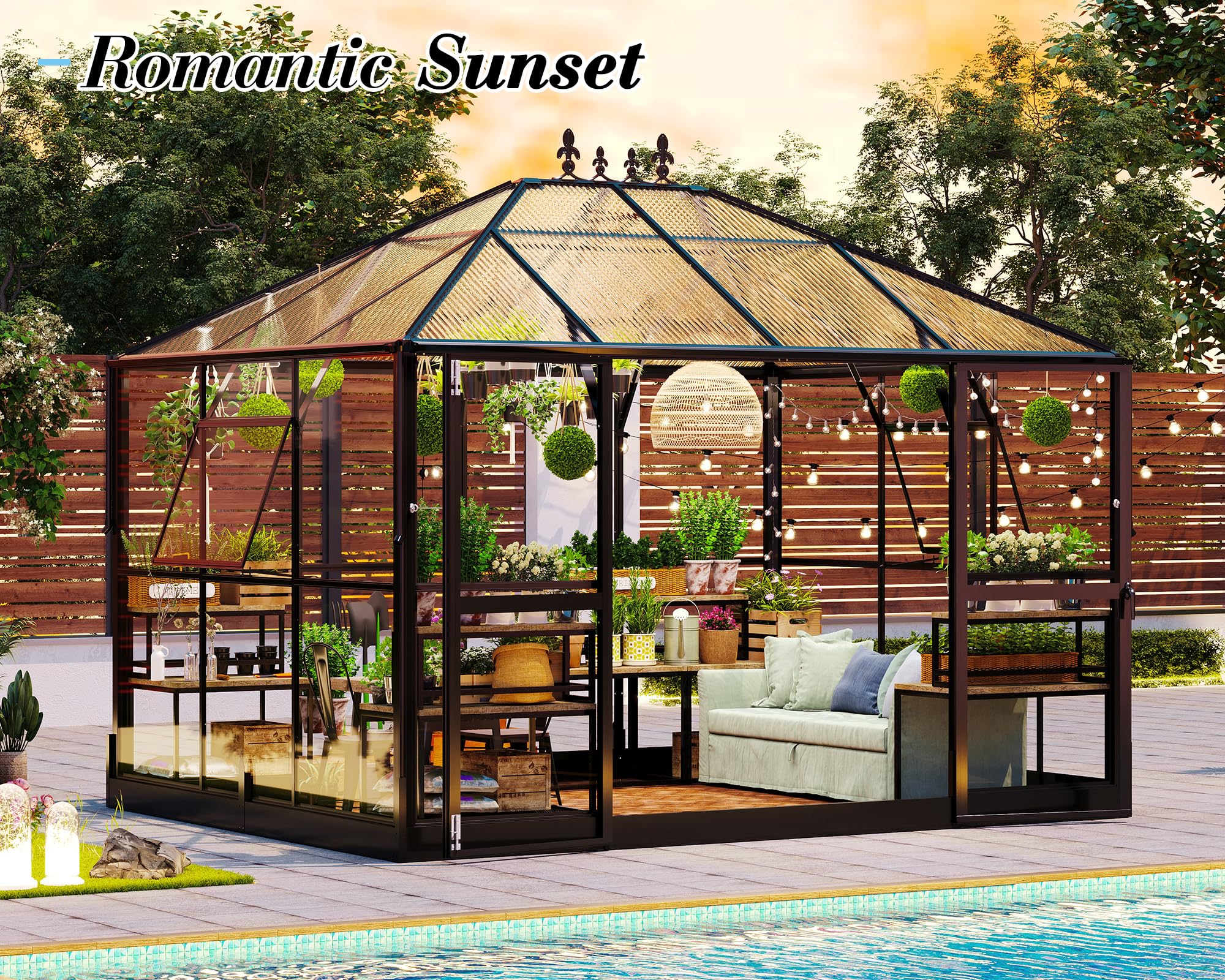 Jocisland 16x12x9.5 FT Polycarbonate Greenhouse- 6 FT Wall Height Outdoor Aluminum Greenhouses with 2 Ventilation and Rain Gutter, Double Doors with Hook, Walk-in Greenhouse for Backyard Garden: Jocisland 11x8.3x8.6 FT Polycarbonate Greenhouse with Clear Panels- 6 FT Wall Height Outdoor Aluminum Greenhouses with 2 Vents, Double Doors with Hook, Walk-in Greenhouse for Backyard Garden