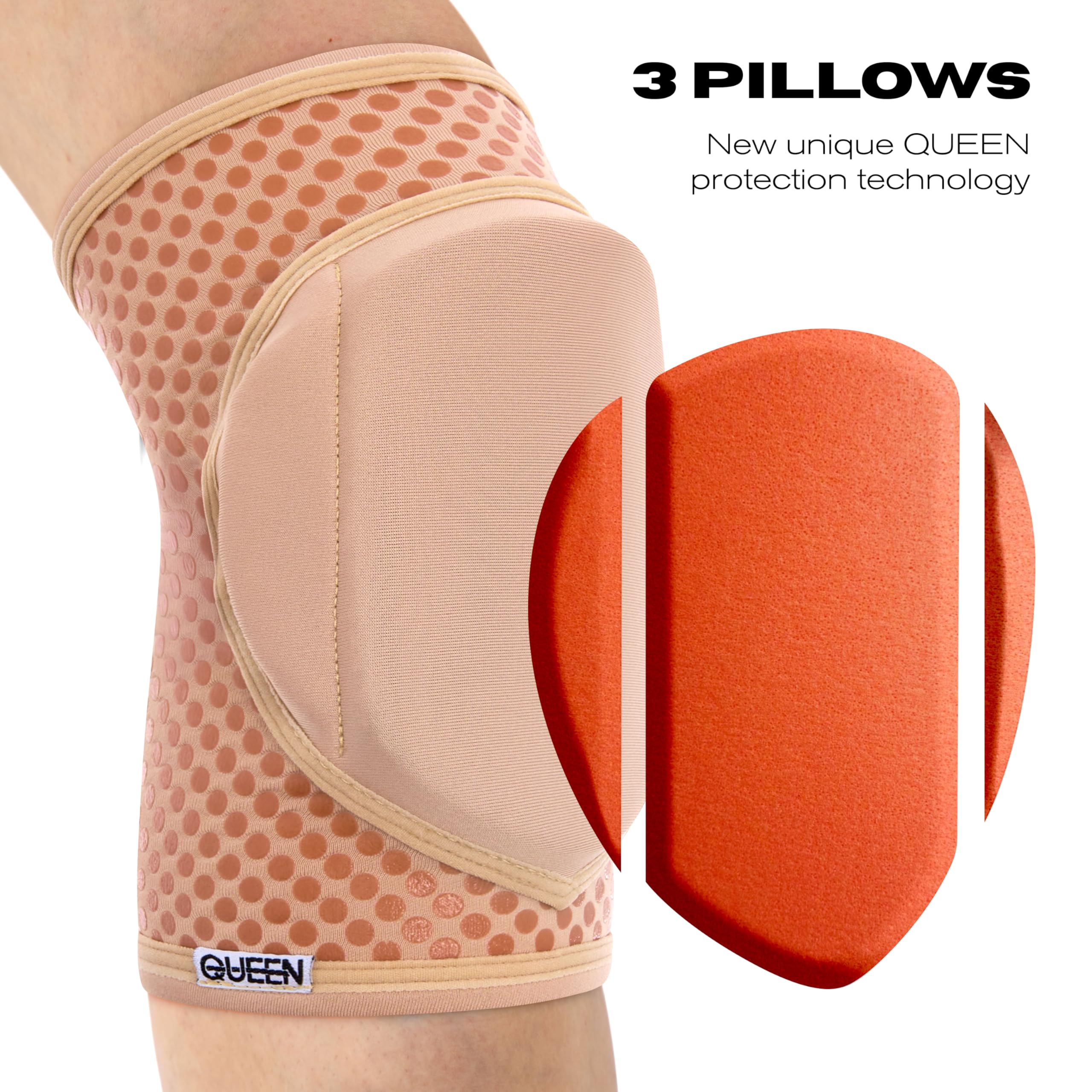 Queen Wear – Nude Latte Grip – Pole Dance Knee Pads – Perfect Woman Protection for Ballet Modern Dance and Indoor ports (S)