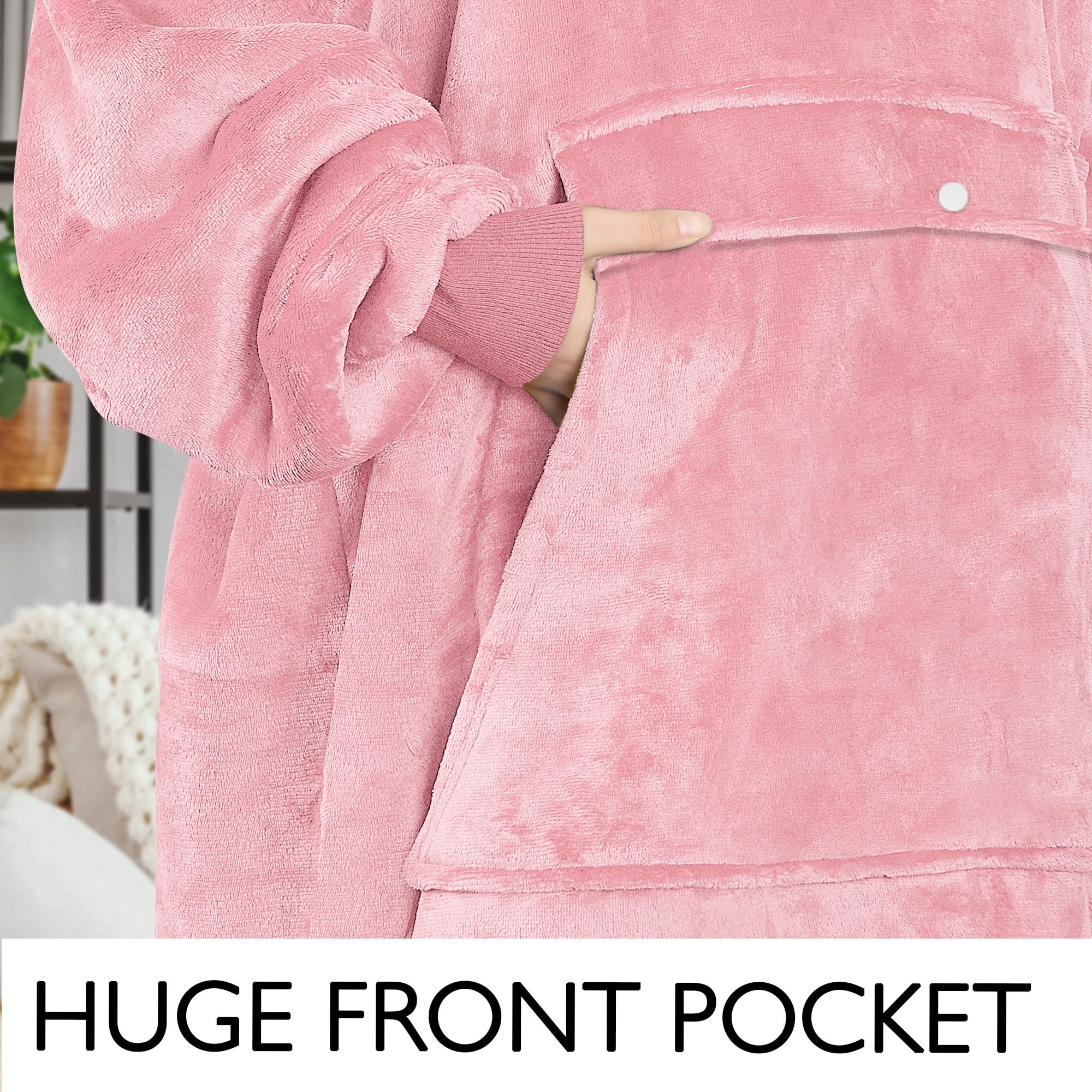 Catalonia Oversized Blanket Hoodie Sweatshirt, Wearable Sherpa Lounging Pullover for Adults Women Men: One Size Pink-extra Long
