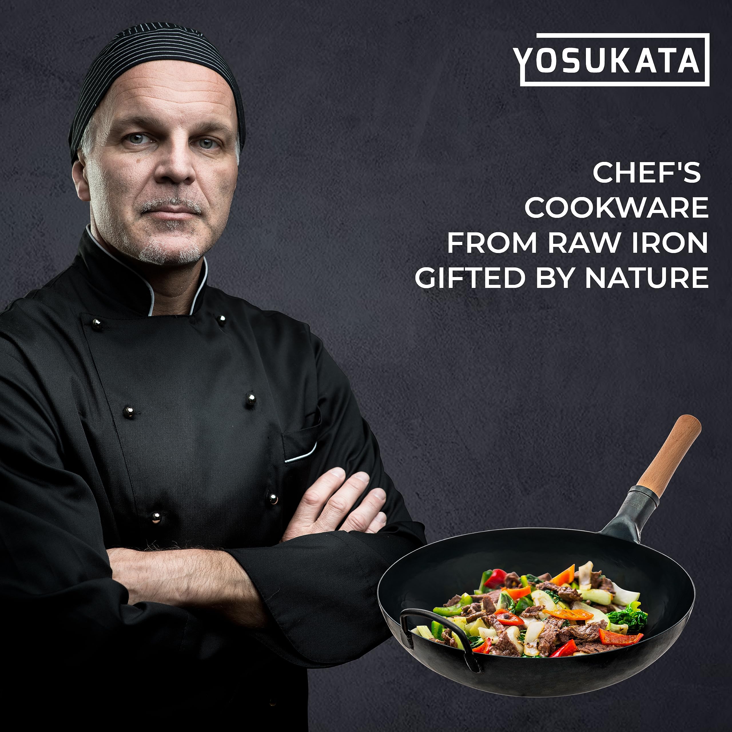 YOSUKATA 14” Round Bottom Carbon Steel Wok Pan – Blue Pre-Seasoned Pow Wok for Stir Fry, BBQ, Grill & Camping – Traditional Japanese & Chinese Cookware – Compatible with Gas Stoves & Open Fire Only: 14" Blue