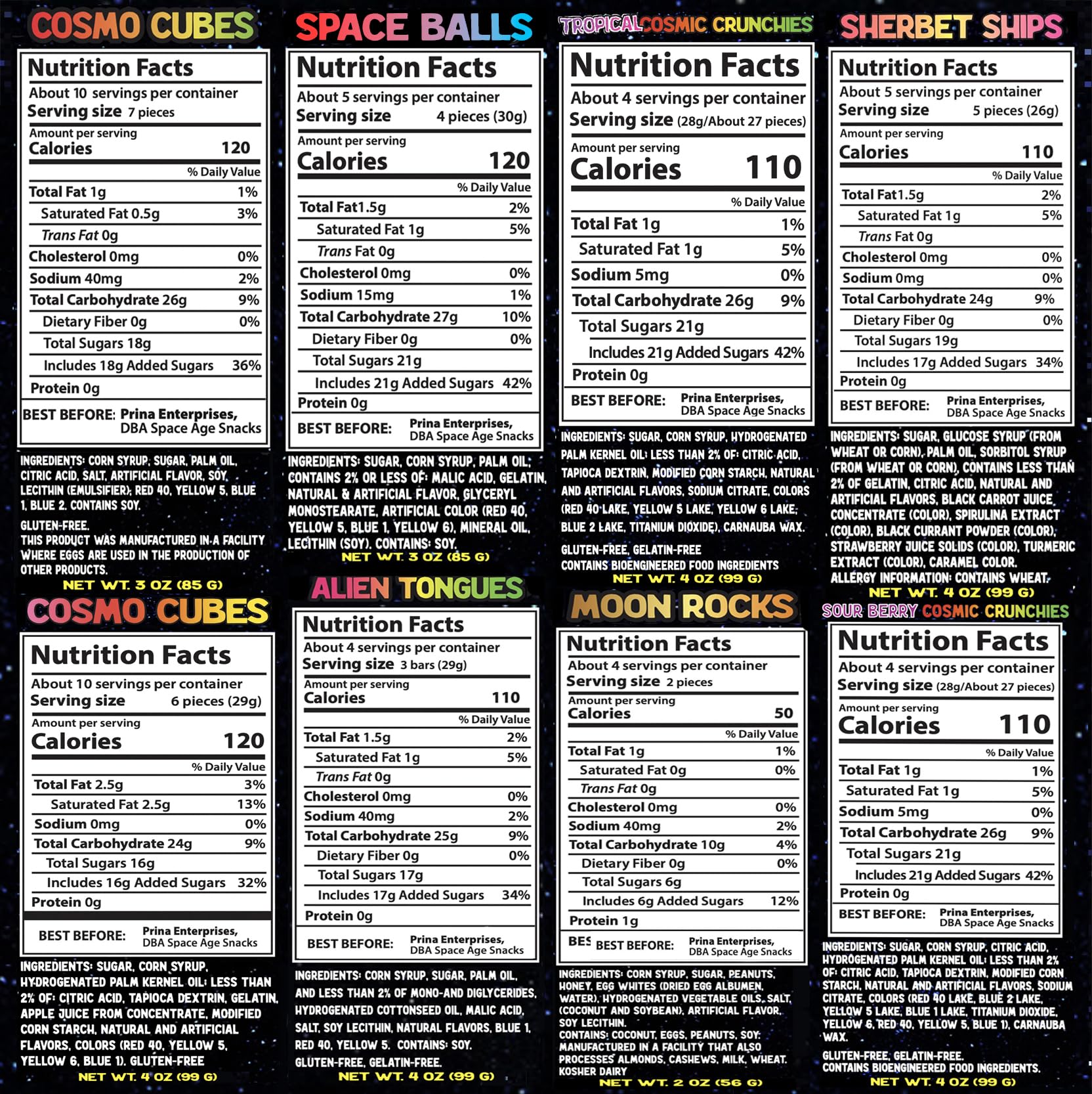 UFO Pack - 9 Kinds of Premium Freeze Dried Candy - Cosmic Crunchies, Moon Clouds, Space Sharks, Alien Tongues, Lemon Stars and More Shipped in a Spaceship Box for Protection: 8 Pack