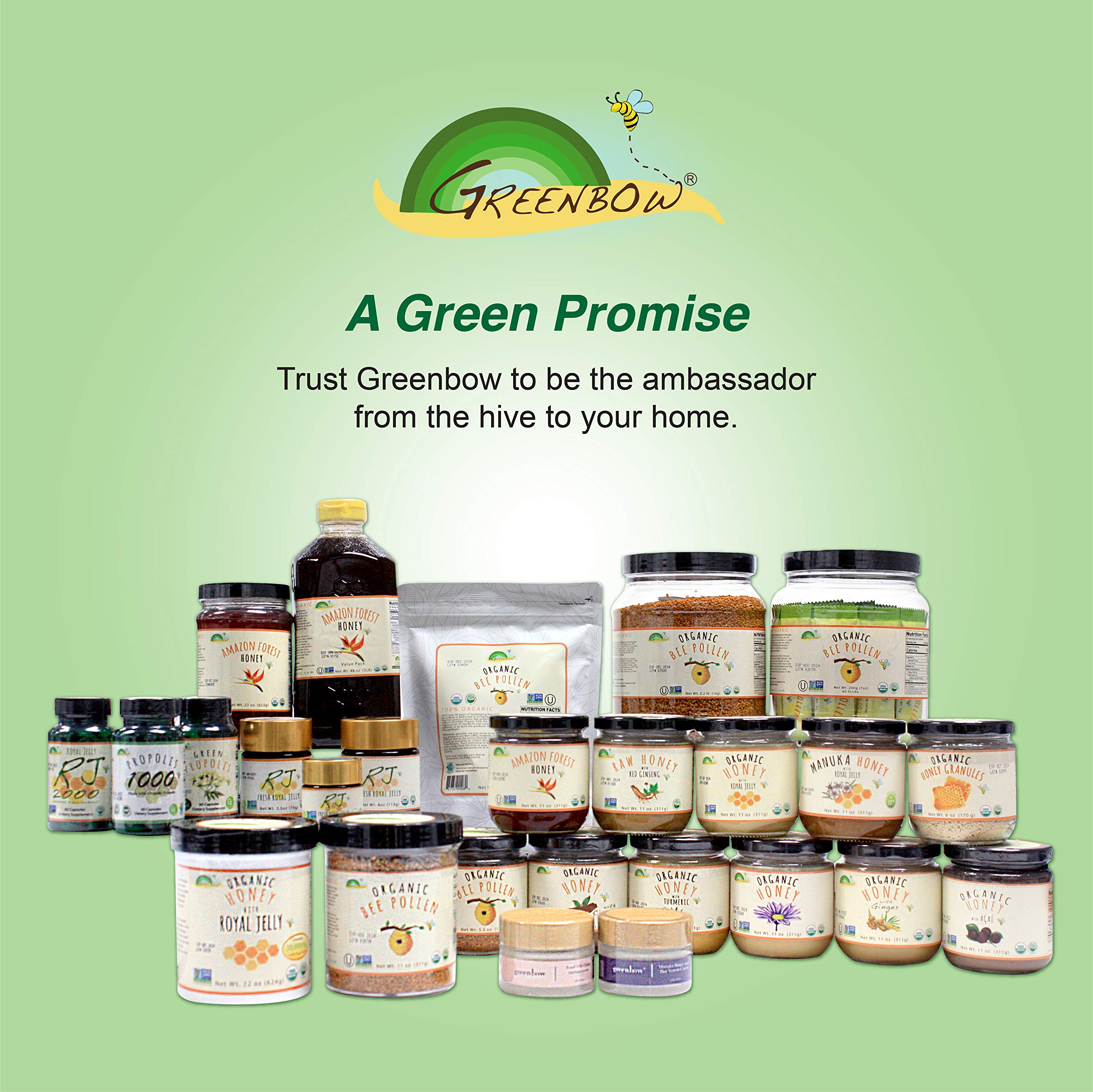 Greenbow Organic Bee Pollen - 100% USDA Certified Organic, Non-GMO, Halal, Kosher Certified, Pure & Natural Bee Pollen - Superfood Packed with Proteins, Vitamins & Minerals - Gluten Free - 155g