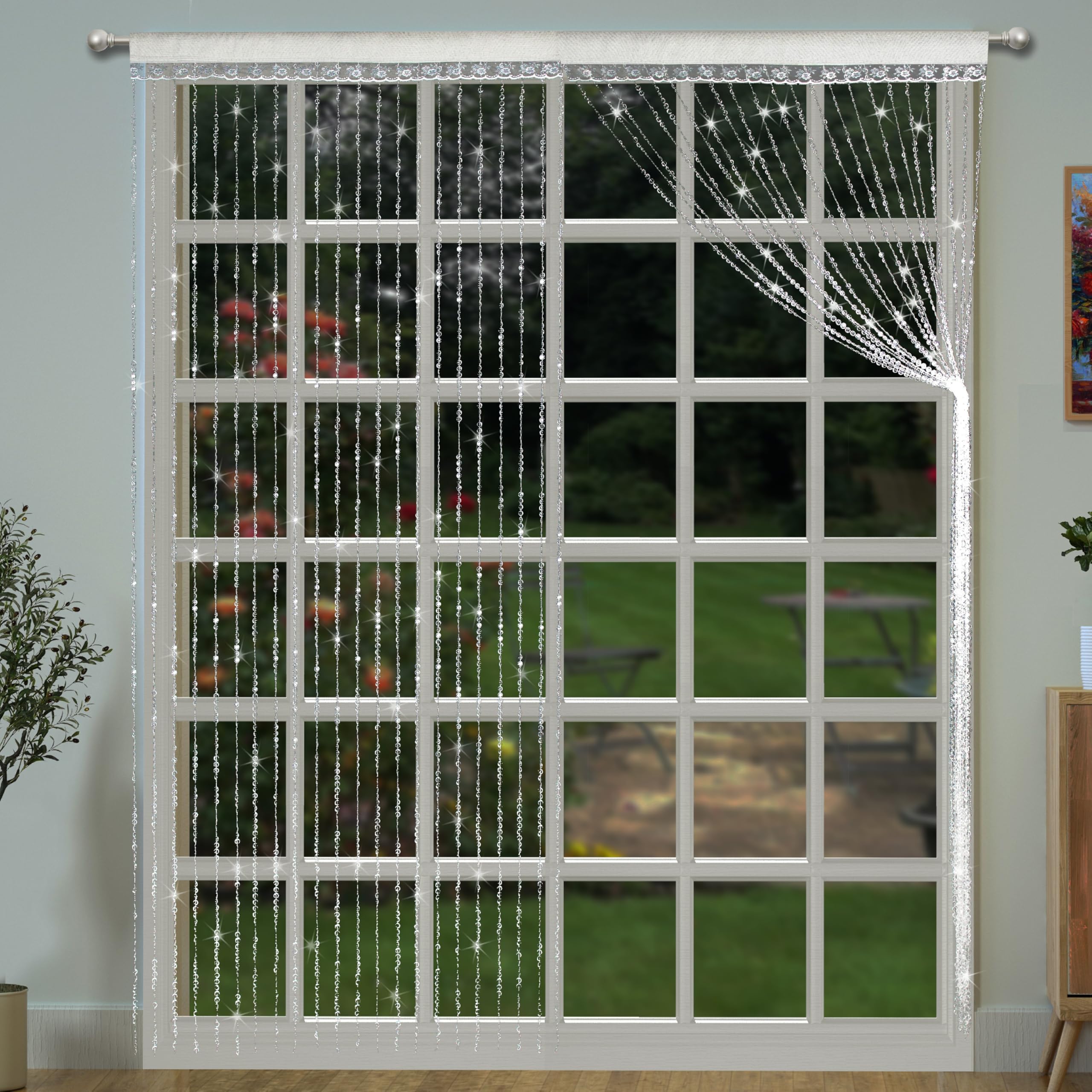 YaoYue  Beaded Curtain Door Curtains Room Divider Hanging Diamond Acrylic Beads for Doorway Hippie Closet Bedroom Wall Window Backdrop Decor (35.5×79in/90×200cm, Crystal): Crystal