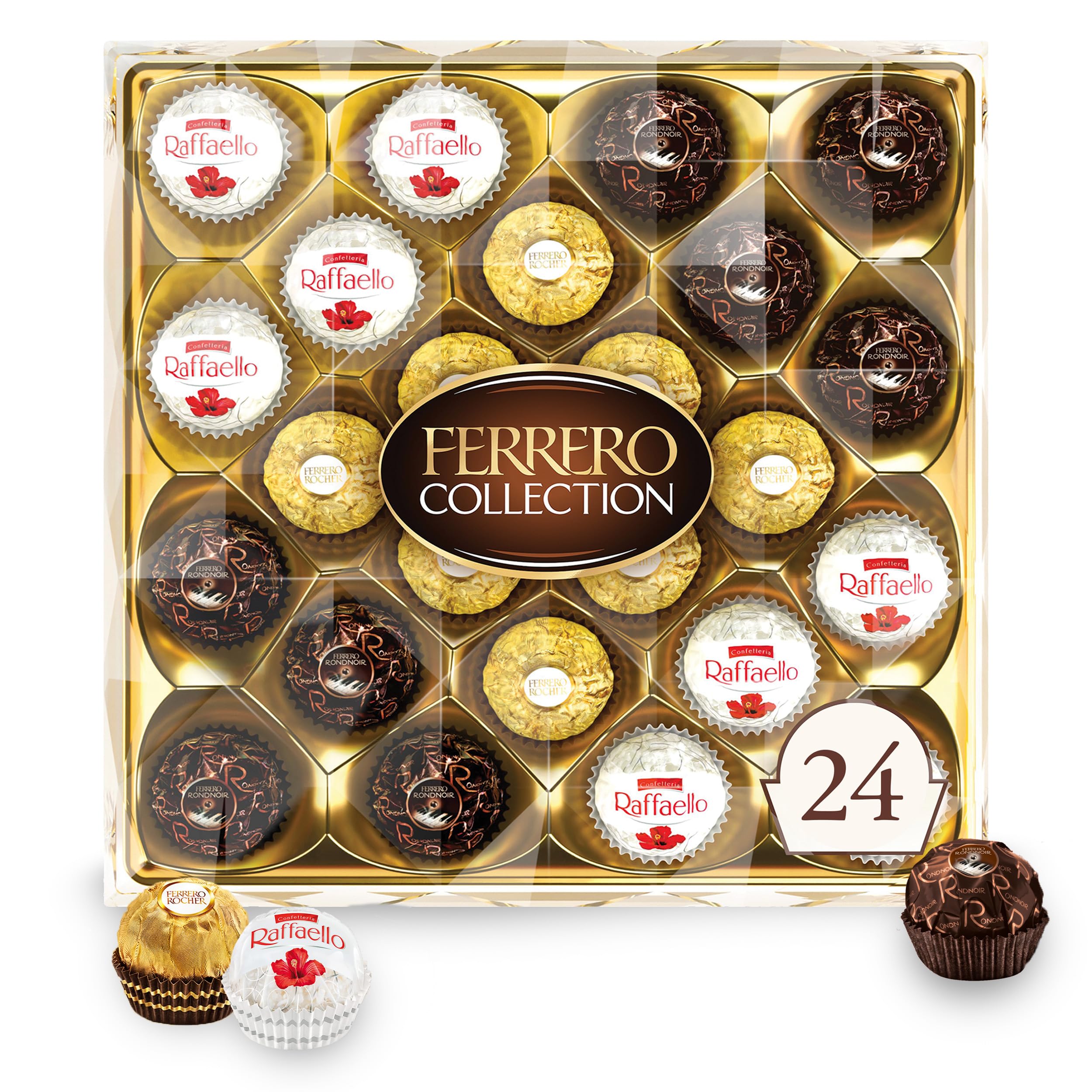 Ferrero Collection, 24 Count, Premium Gourmet Assorted Hazelnut Milk Chocolate, Dark Chocolate and Coconut, 9.1 oz: Assorted 24 Count (Pack of 1)