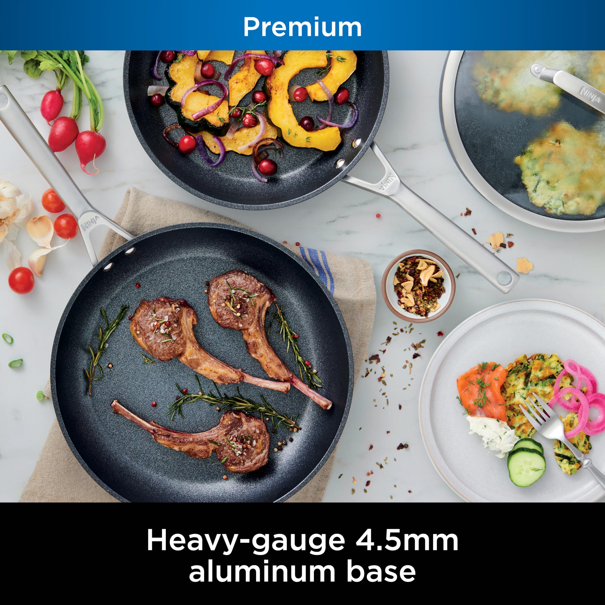 Ninja Cookware, Ninja NeverStick Professional, 16-Piece Pots and Pans Set, Non Stick Frying Pans, Kitchen Essentials, Stock Pot, Sauce Pan, Glass Lids, Saute Pan, All Stovetops, Black, C39900: 8pc set