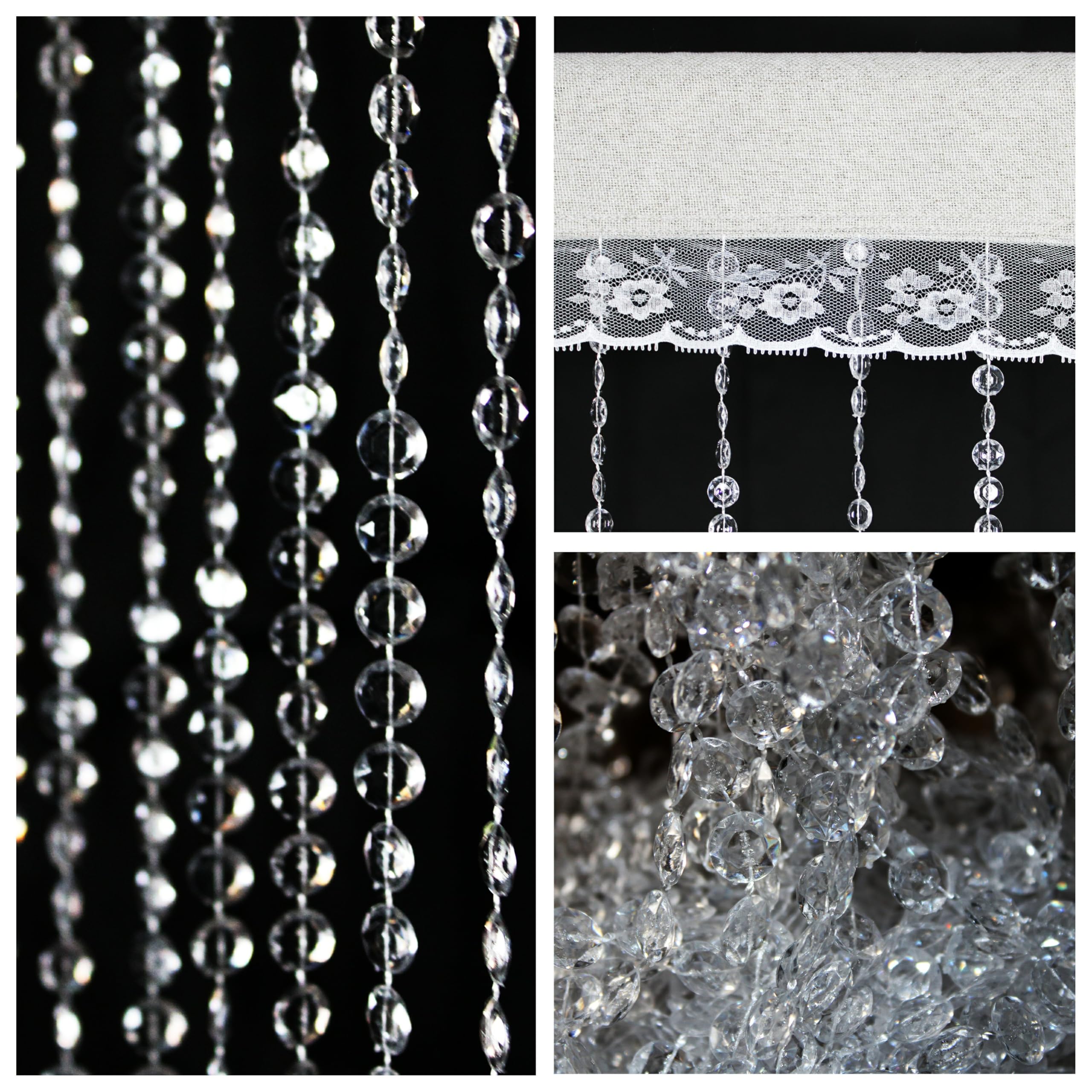YaoYue  Beaded Curtain Door Curtains Room Divider Hanging Diamond Acrylic Beads for Doorway Hippie Closet Bedroom Wall Window Backdrop Decor (35.5×79in/90×200cm, Crystal): Crystal