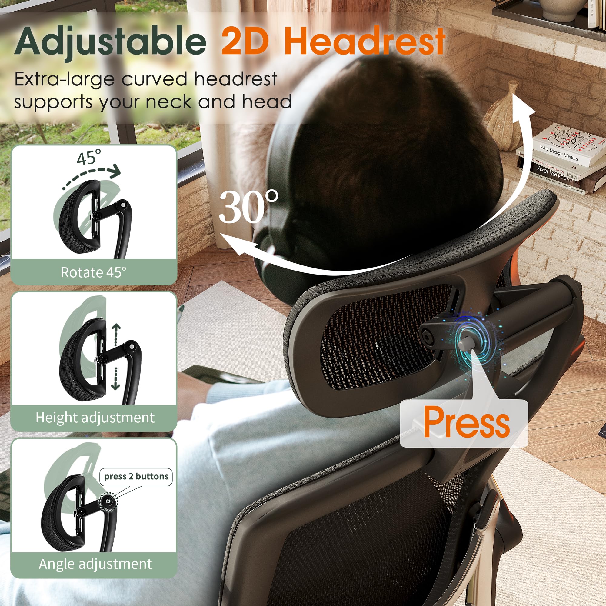 GABRYLLY Ergonomic Office Chair, High Back Home Desk Chair with Headrest, Flip-Up Arms, 90-120° Tilt Lock and Wide Cushion, Big and Tall Mesh Chairs for Man Woman, Black Task Chair: GABRYLLY Ergonomic Office Chair, High Back Home Desk Chair with Headrest, Flip-Up Arms, 90-120° Tilt Lock and Wide Cushion, Big and Tall Mesh Chairs for Man Woman, Black Task Chair