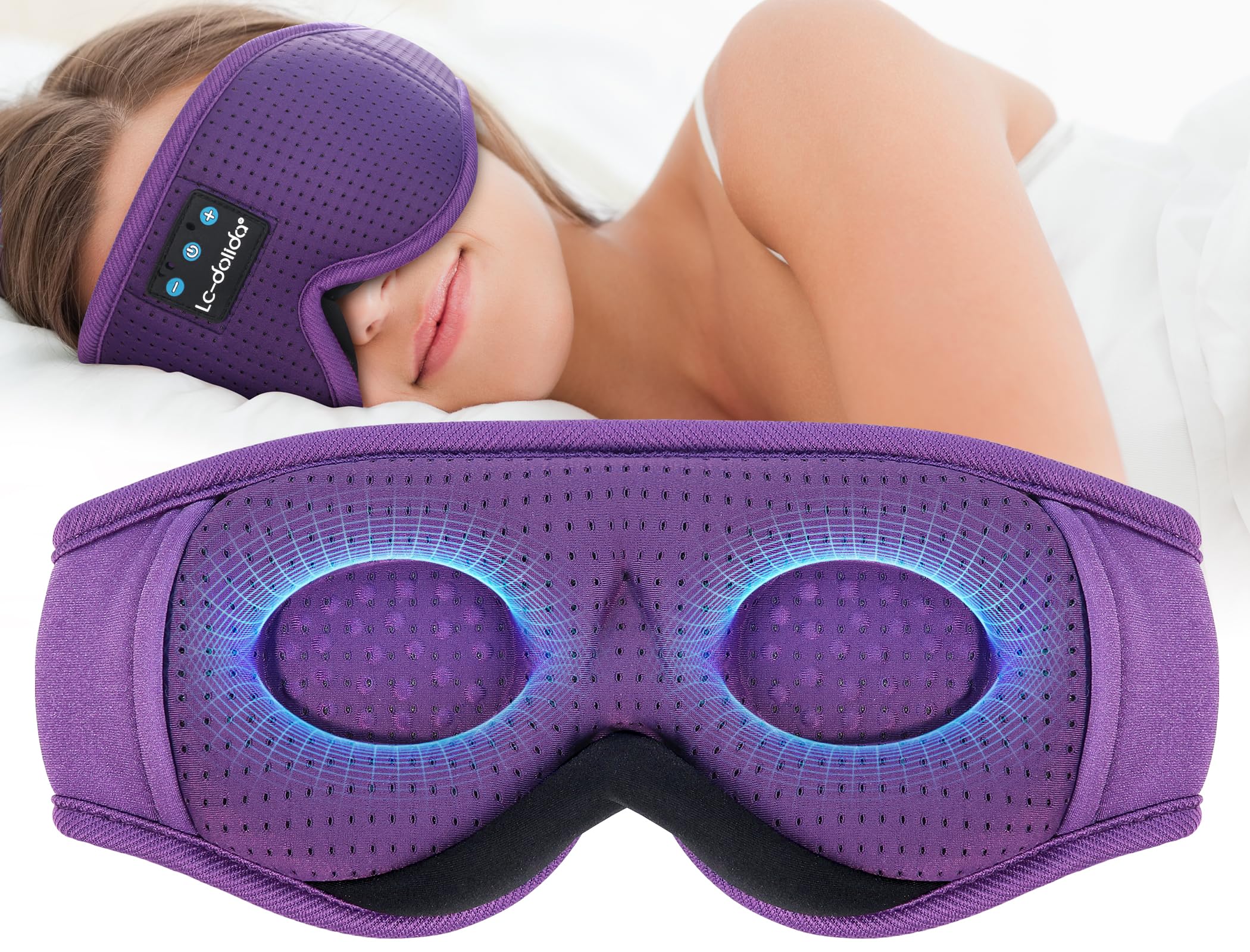 LC-dolida Sleep Headphones, 3D Sleep Mask Bluetooth Wireless Music Eye Mask, Sleeping Headphones for Side Sleepers Sleep Mask with Bluetooth Headphones Ultra-Thin Stereo Speakers Perfect for Sleeping