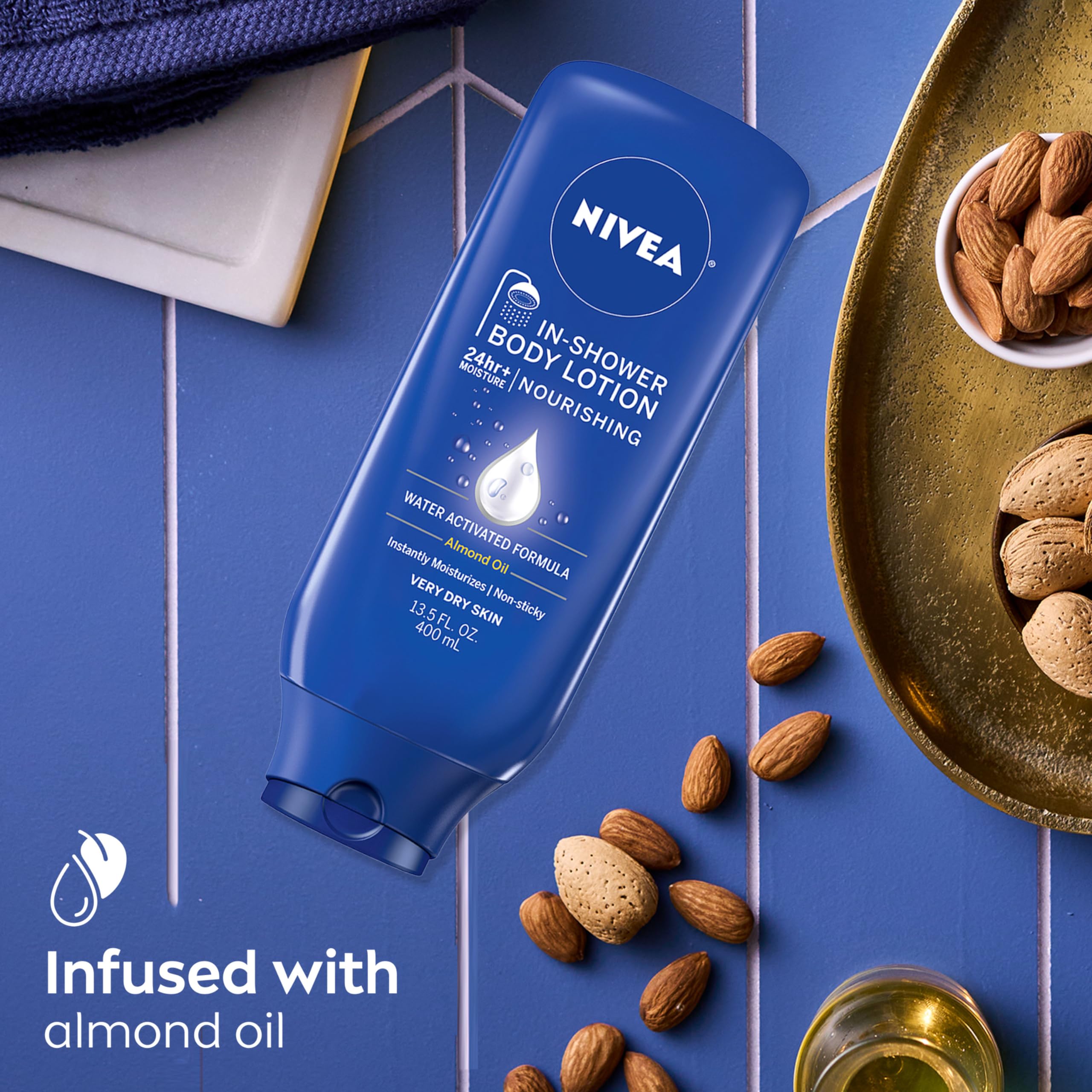 NIVEA Nourishing In Shower Lotion, Body Lotion for Dry Skin, 13.5 Fl Oz Bottle: 13.5 Fl Oz (Pack of 1)