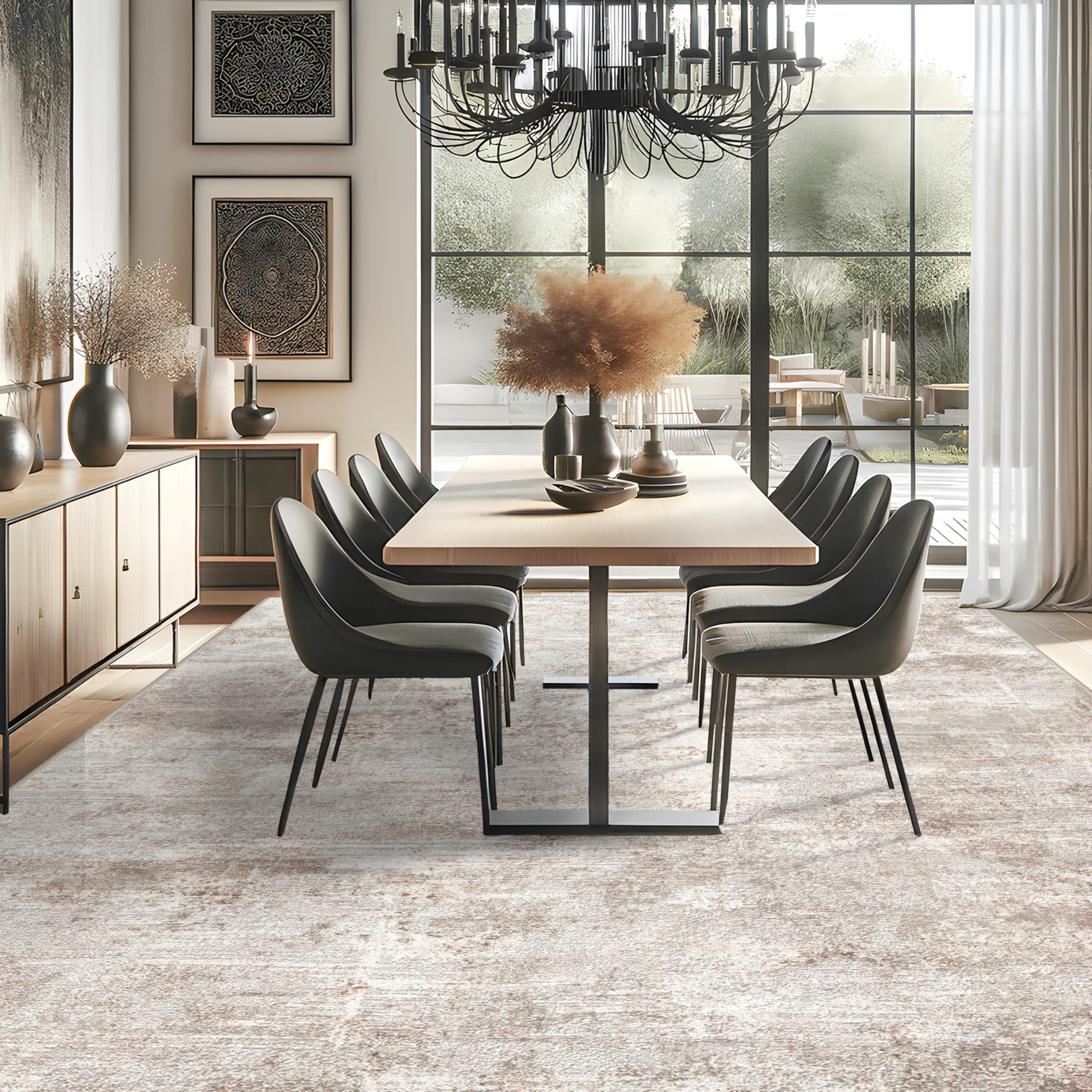 RUUGME 10X14 Abstract Area Rug:Large Washable Living Room Rug Indoor Non Slip Low Pile Carpet for Bedroom Soft Foldable Stain Resistant Distressed Thin Rug for Dining Room Kitchen 10X14 Brown Brown 10' x 14' (Rectangular): Brown 10&apos; x 14&apos; (Rectangular)