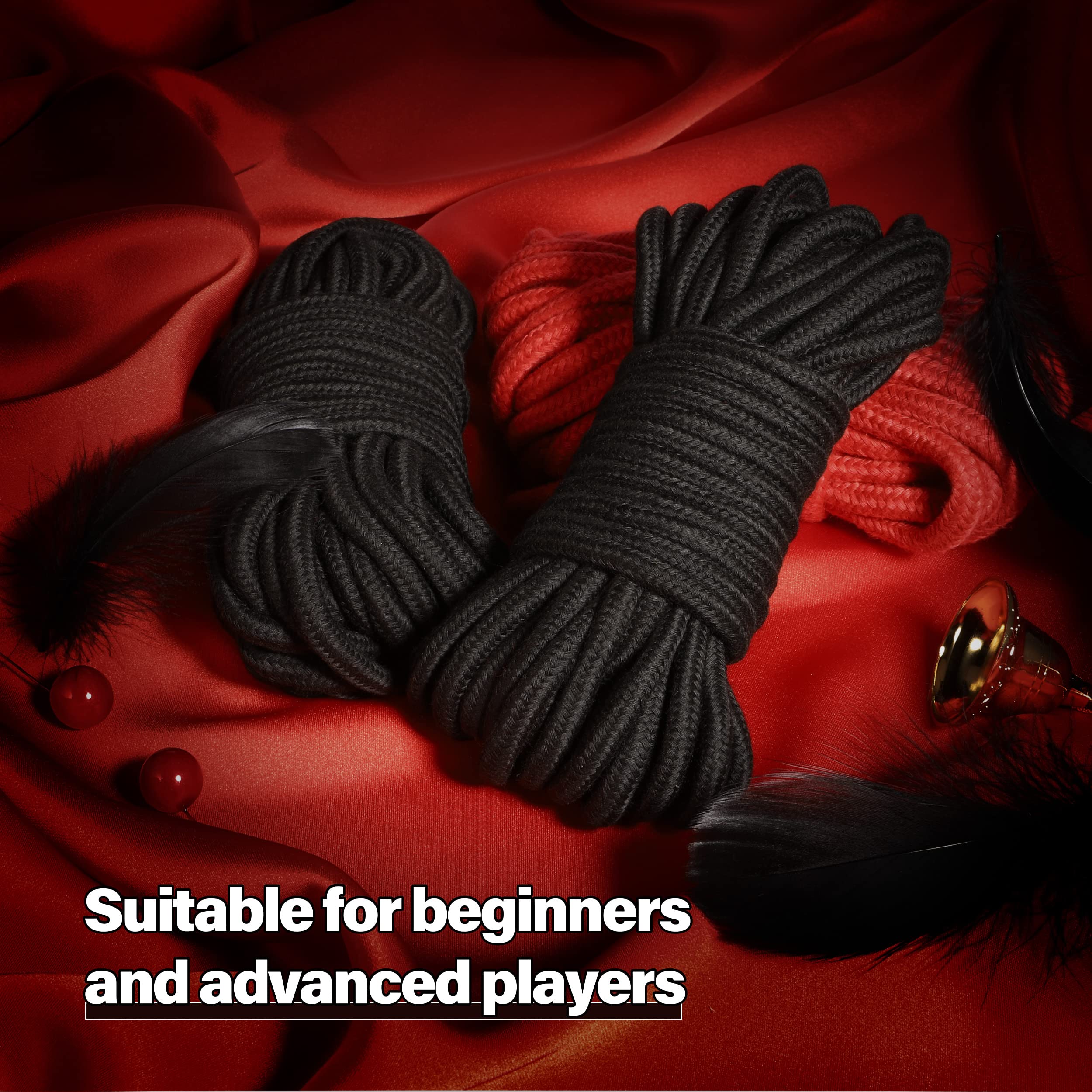 Super Soft Cotton-Rope Shibari Bondage / Restraint Kit, BDSM Beginner Set, Adult Sex Toys for Women Men and Couples(Black+Red)