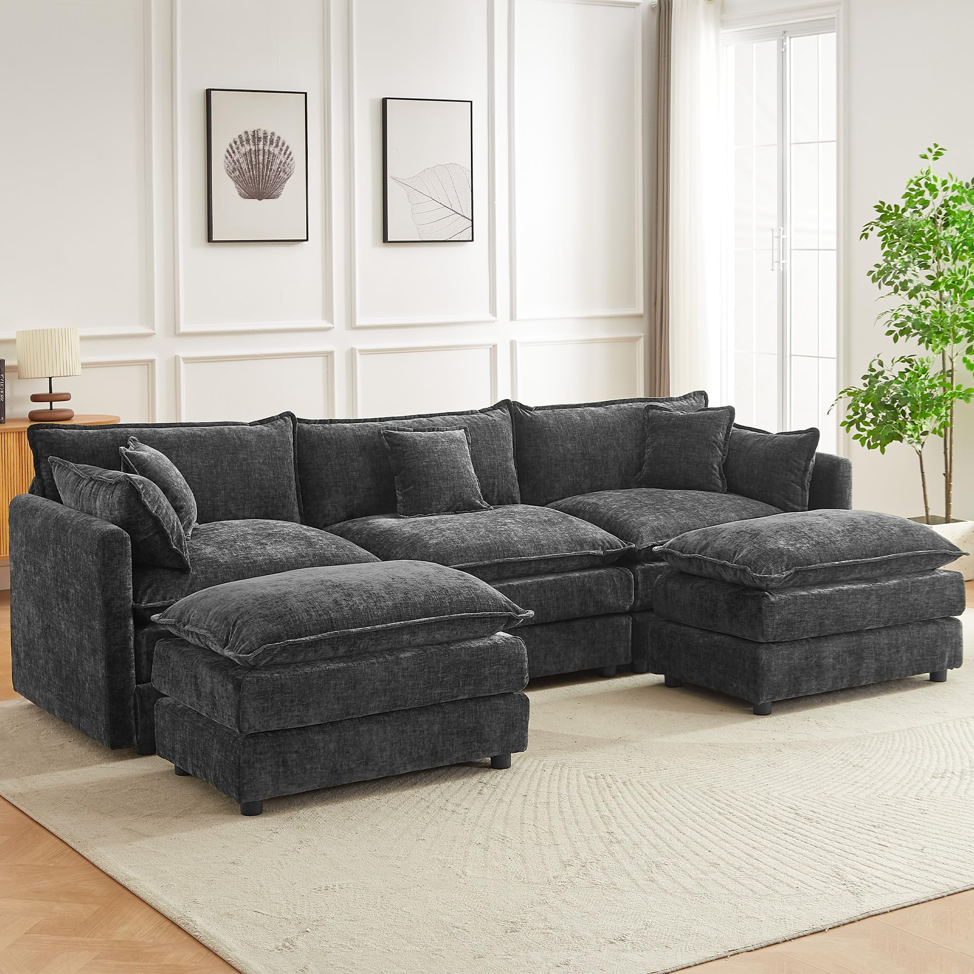 saows Modular Sectional Sofa, 112.2 Inch U Shaped Couch Set with Armrests, 3-Seater Comfy Cloud Couches with Movable Ottoman for Living Room Apartment, Grey: 112&apos;&apos; - U Shape Grey