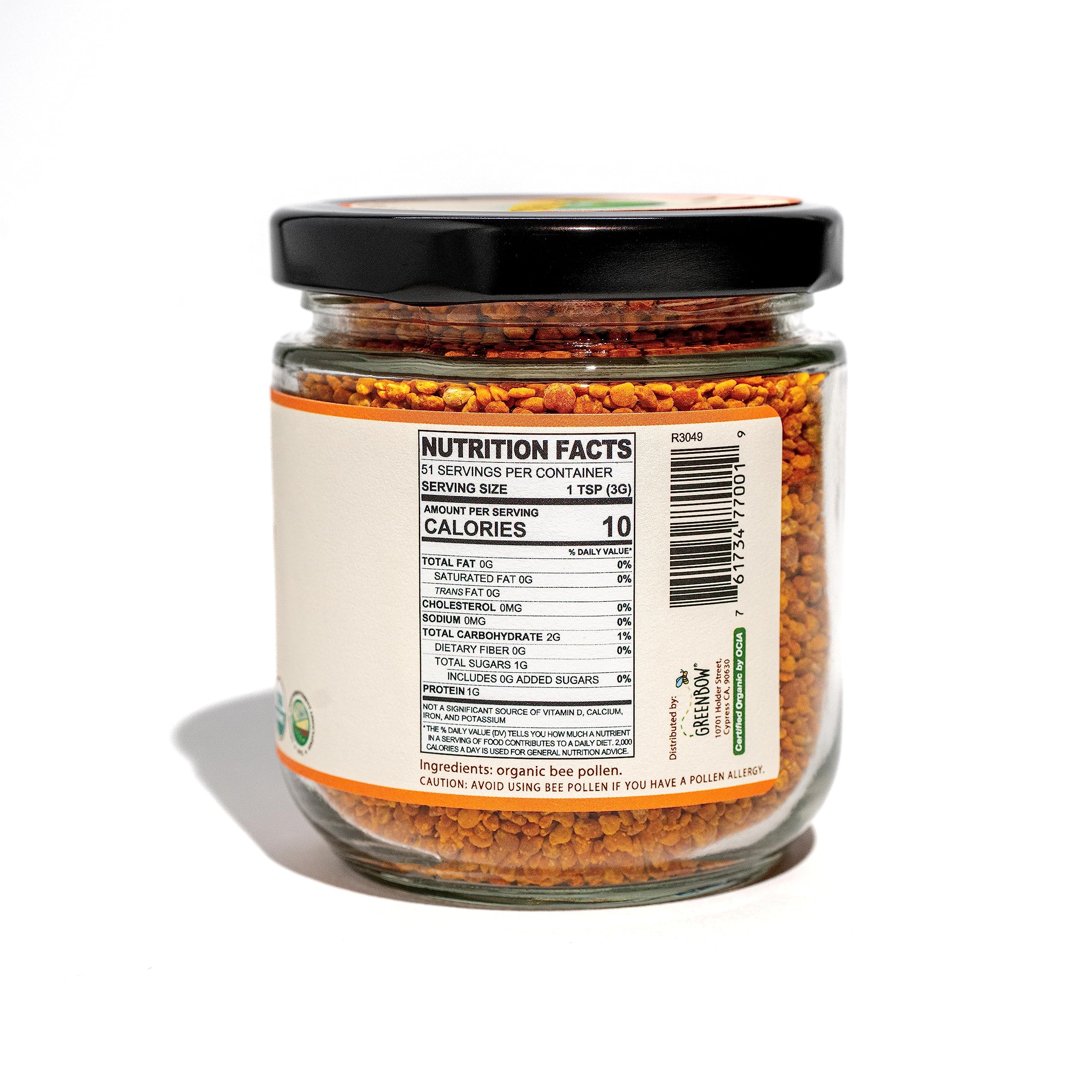 Greenbow Organic Bee Pollen - 100% USDA Certified Organic, Non-GMO, Halal, Kosher Certified, Pure & Natural Bee Pollen - Superfood Packed with Proteins, Vitamins & Minerals - Gluten Free - 155g