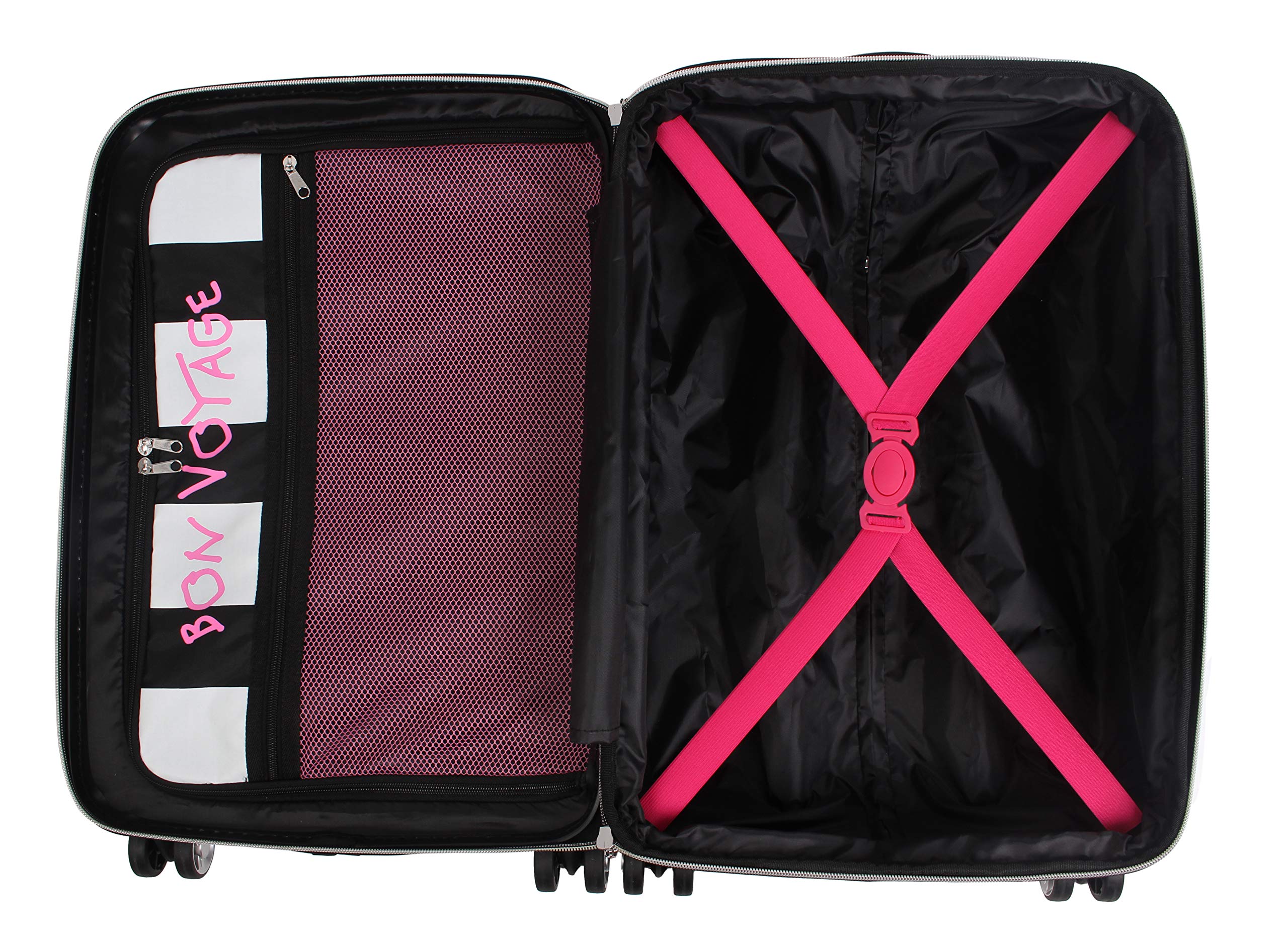 Betsey Johnson Designer Luggage Collection - Expandable 3 Piece Hardside Lightweight Spinner Suitcase Set (): Chevron Hearts
