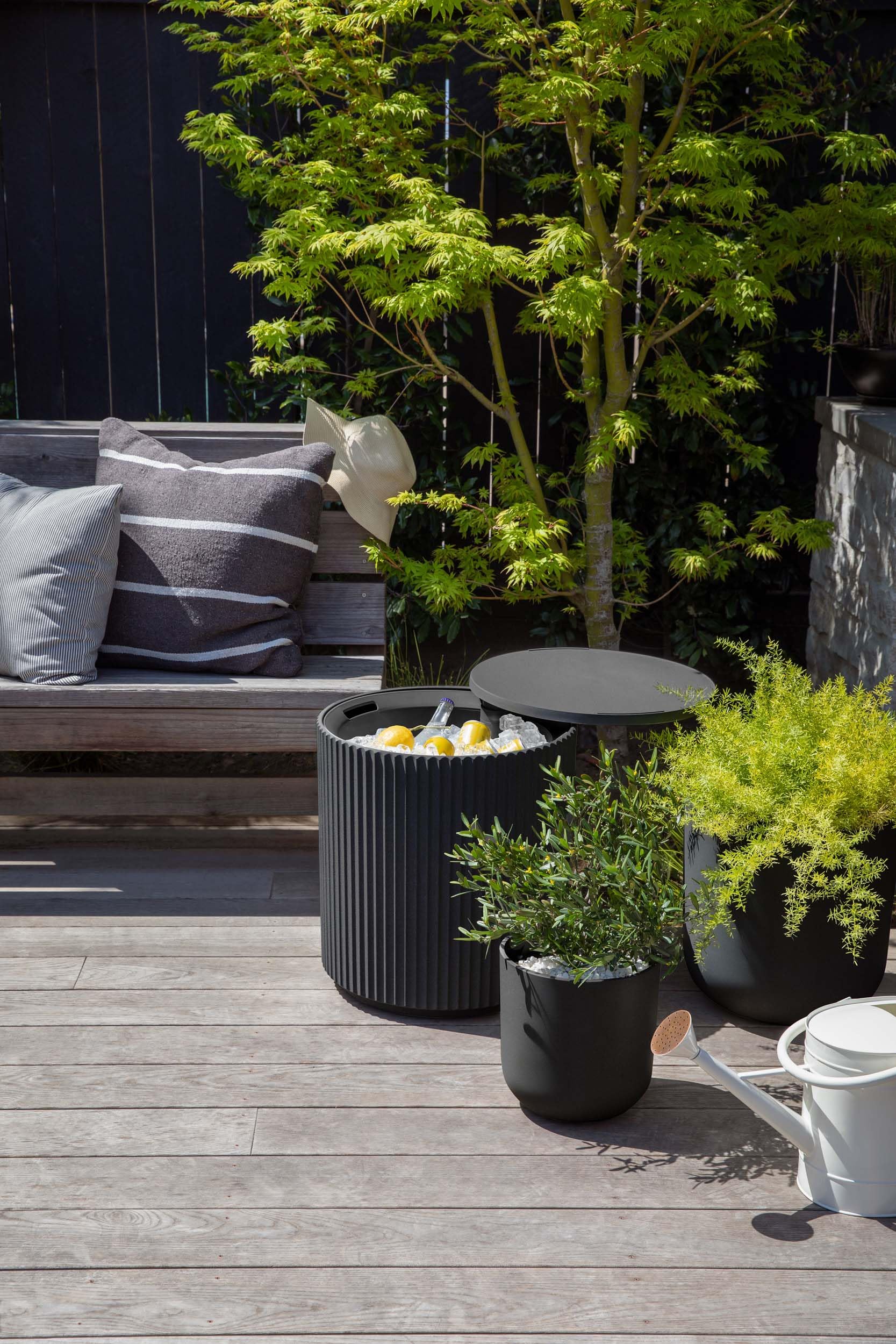 Veradek Outdoor Cooler Side Table - 2 in 1, Black, 21 inch: Black Fluted Surface