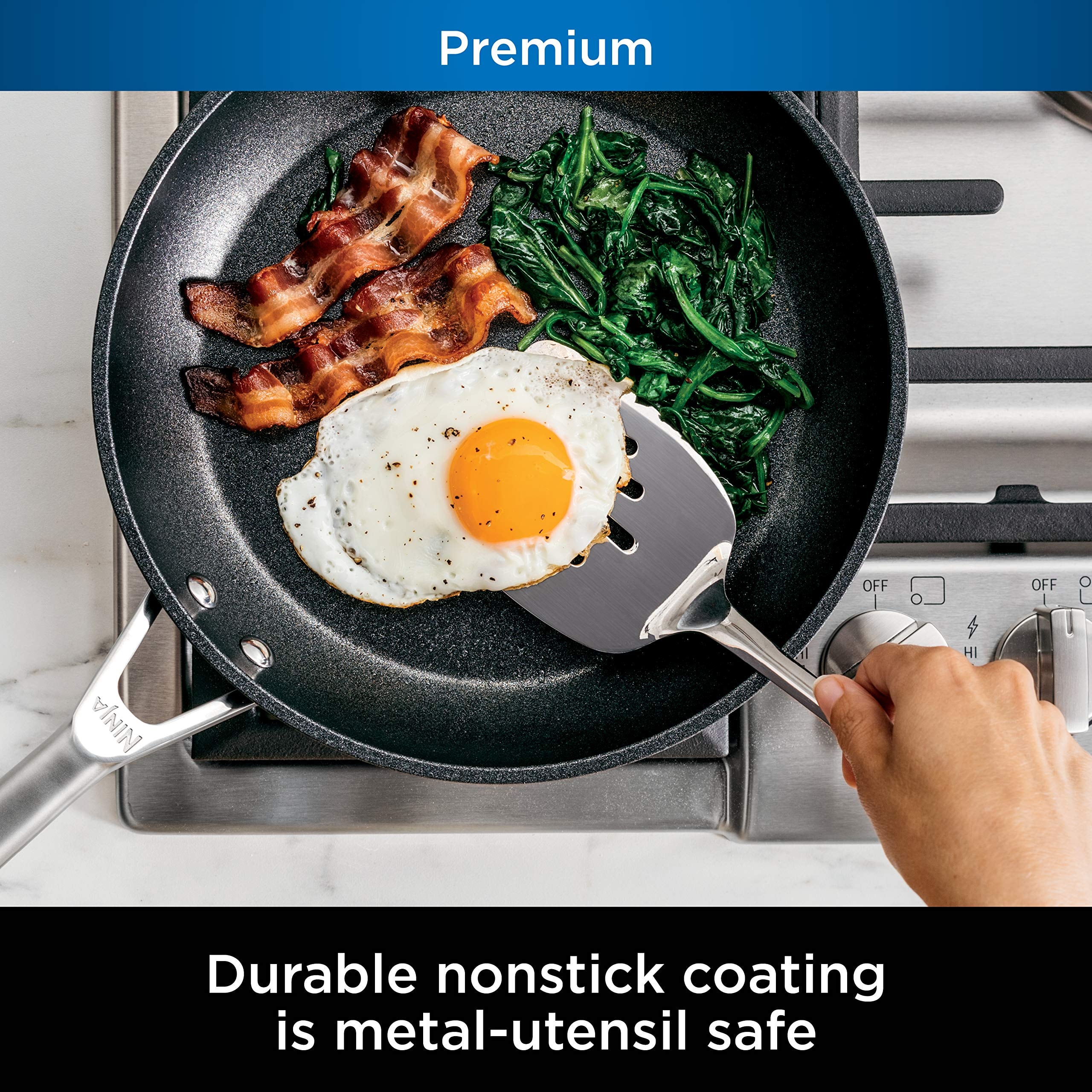 Ninja Cookware, Ninja NeverStick Premium, 16-Piece Pots and Pans Set, Non Stick Frying Pans, Kitchen Essentials, Stock Pot, Sauce Pan, Glass Lids, Saute Pan, All Stovetops, Black, C39900 - Image 4