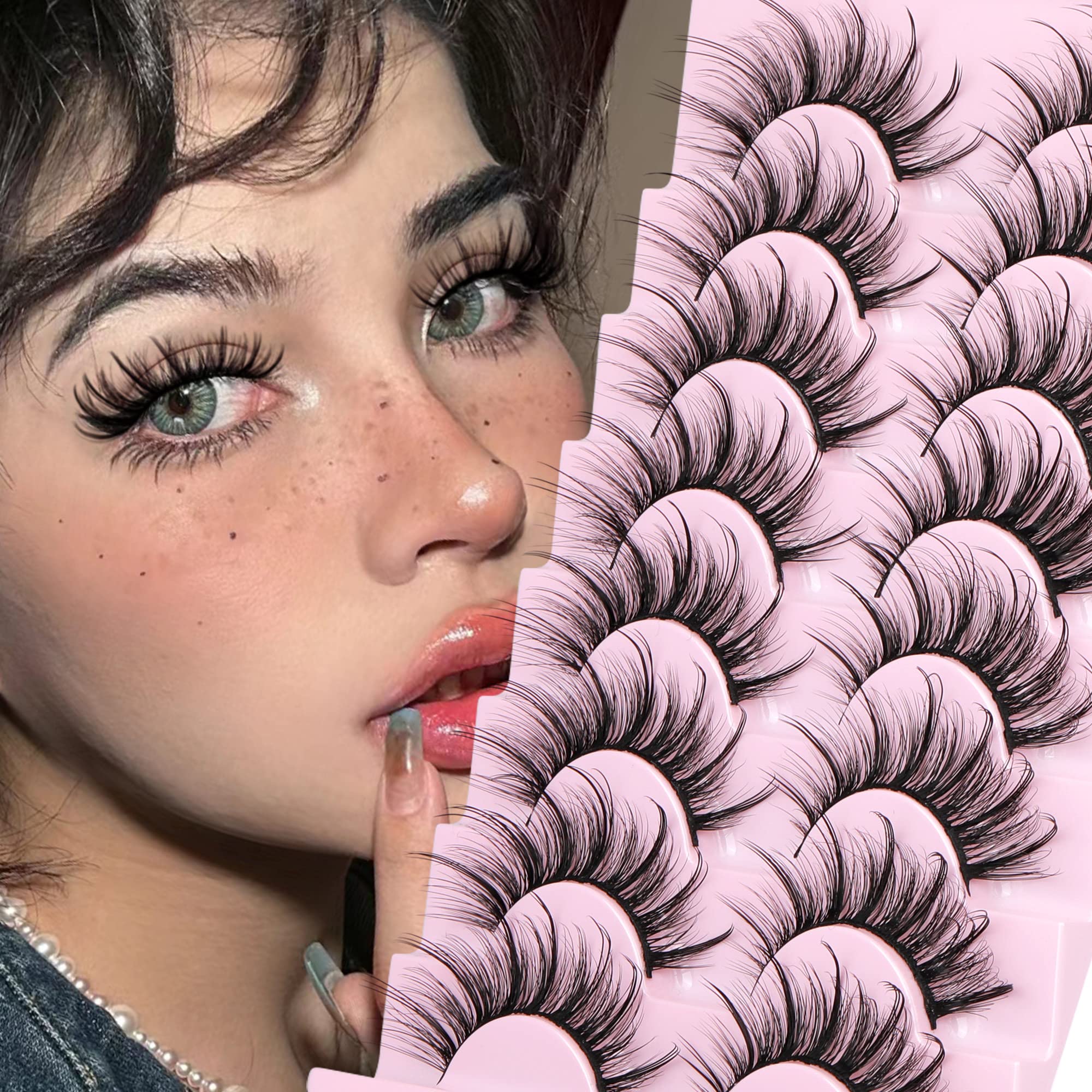False Eyelashes Fluffy Faux Mink Lashes Wispy Fairy Cat Eye Lashes Spiky Strip Lashes Extension Natural Volume Fake Lashes Pack by GVEFETIEE 8 Pairs Black: D- Fairy