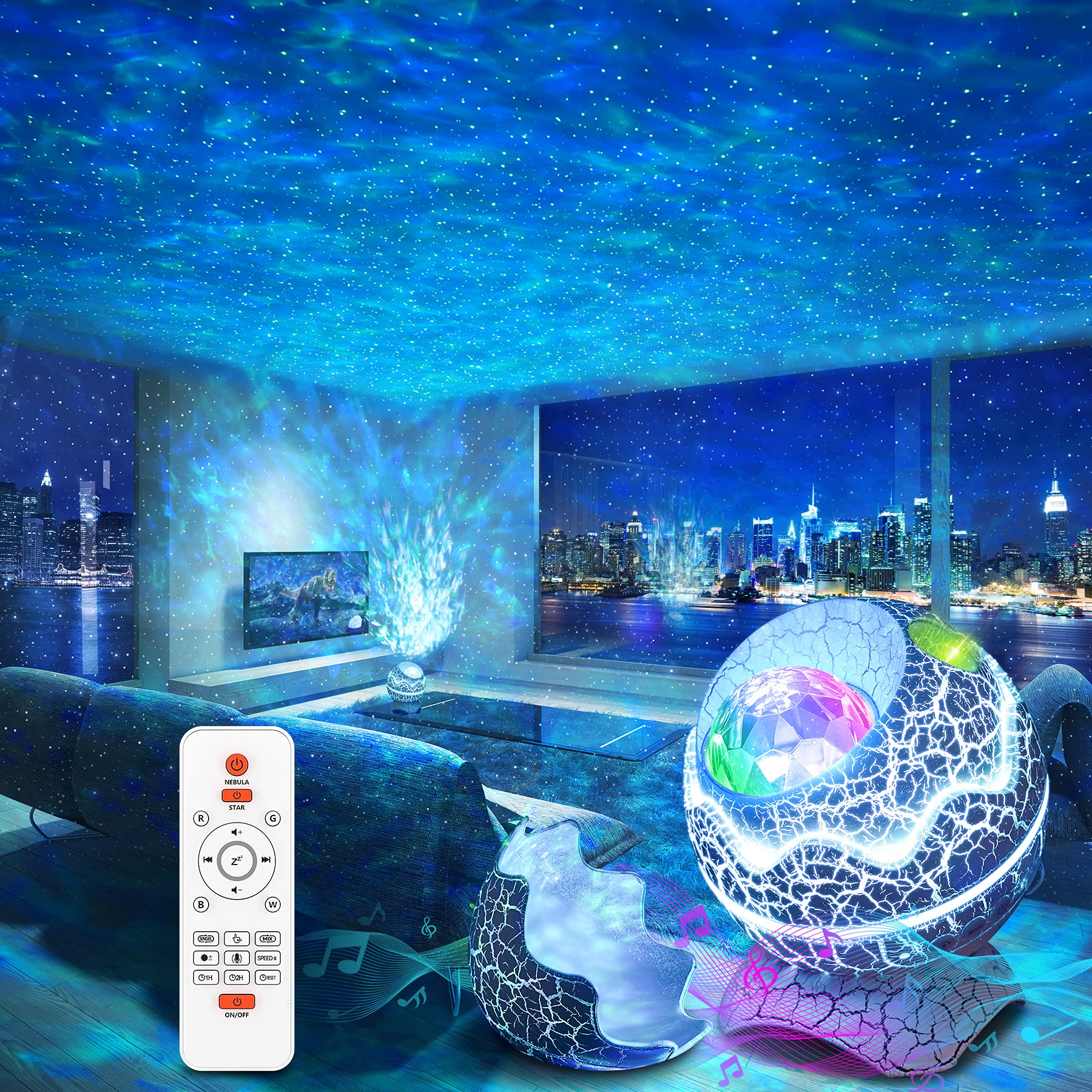 Rossetta Galaxy Projector, Star Projector for Bedroom, Night Lights for Kids Room with  Noise, Bluetooth Speaker, Timer and Remote, Room Decor, Gifts for Girls, Boys, Adults, Christmas, Birthday: White