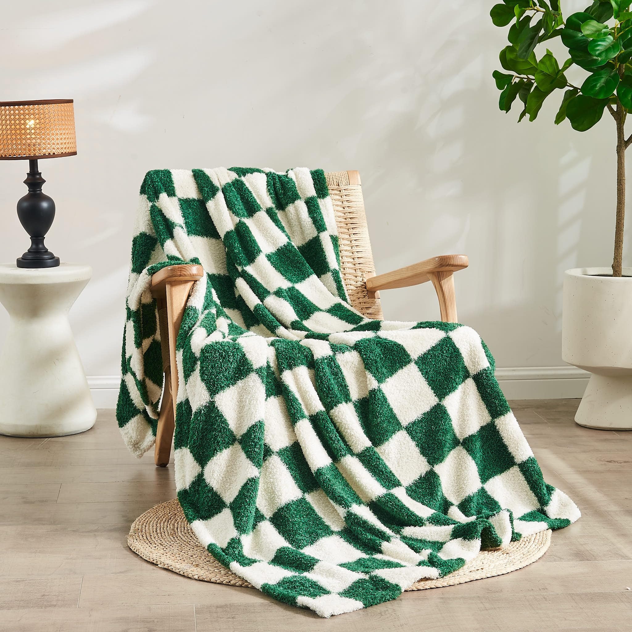 Qeils Checkered Blanket Microfiber Super Soft Knit Forest Green Throw Blanket for Couch, Sofa, Chair, Bed, Camping, Lightweight Travel Bed Blanket - 60"*80": 60*80 Green Plaid