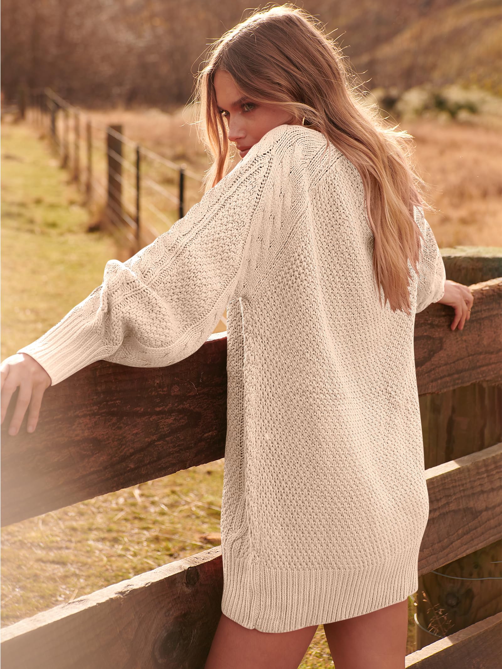 ANRABESS Women Long Sleeve Oversized Cable Knit Chunky Baggy Loose Pullover Tunic Mini Sweater Dress 2025 Trendy Fall Outfits: Apricot Large