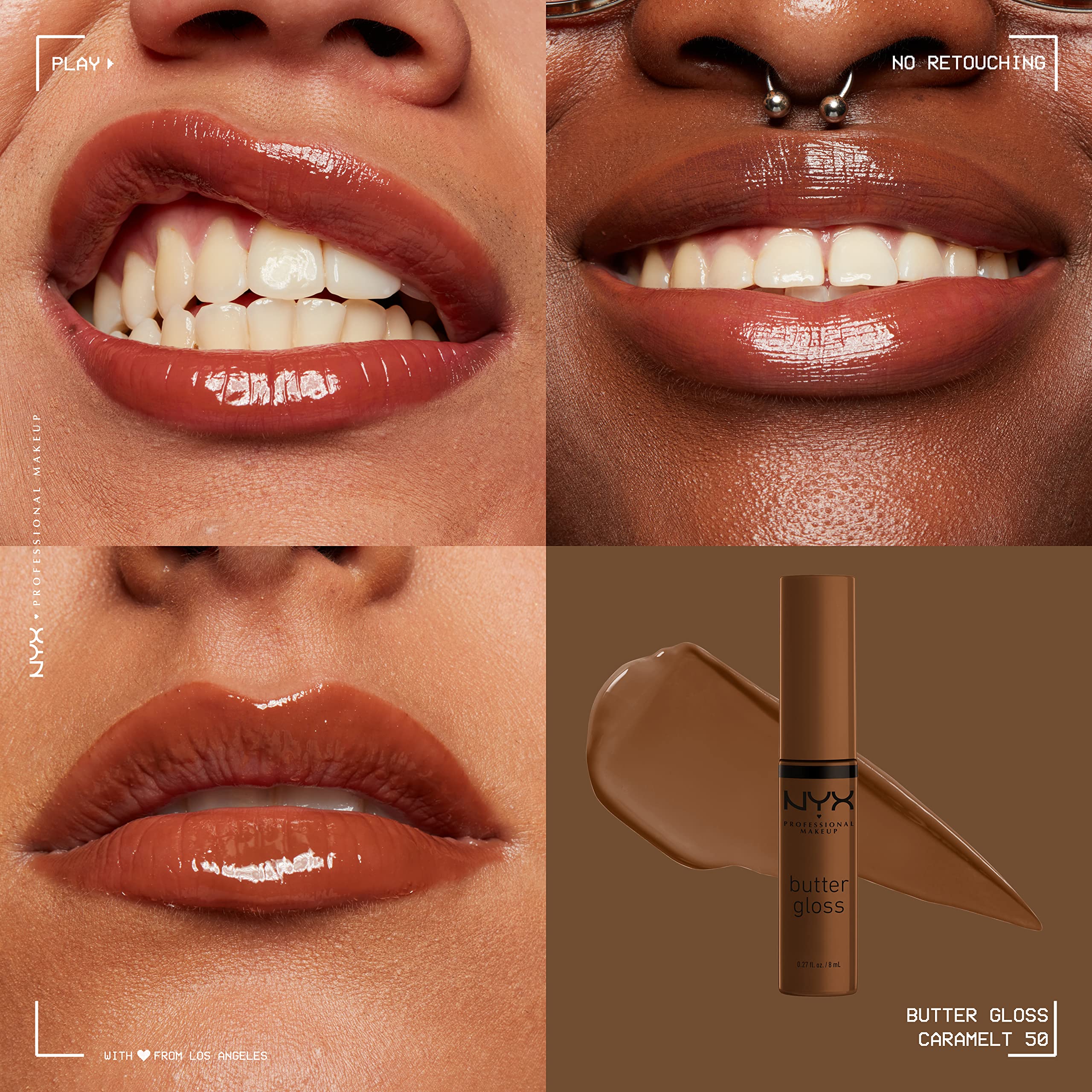 NYX PROFESSIONAL MAKEUP Butter Gloss, Non-Sticky Lip Gloss - Licorice (Black): 50 Caramelt 0.27 Fl Oz (Pack of 2)