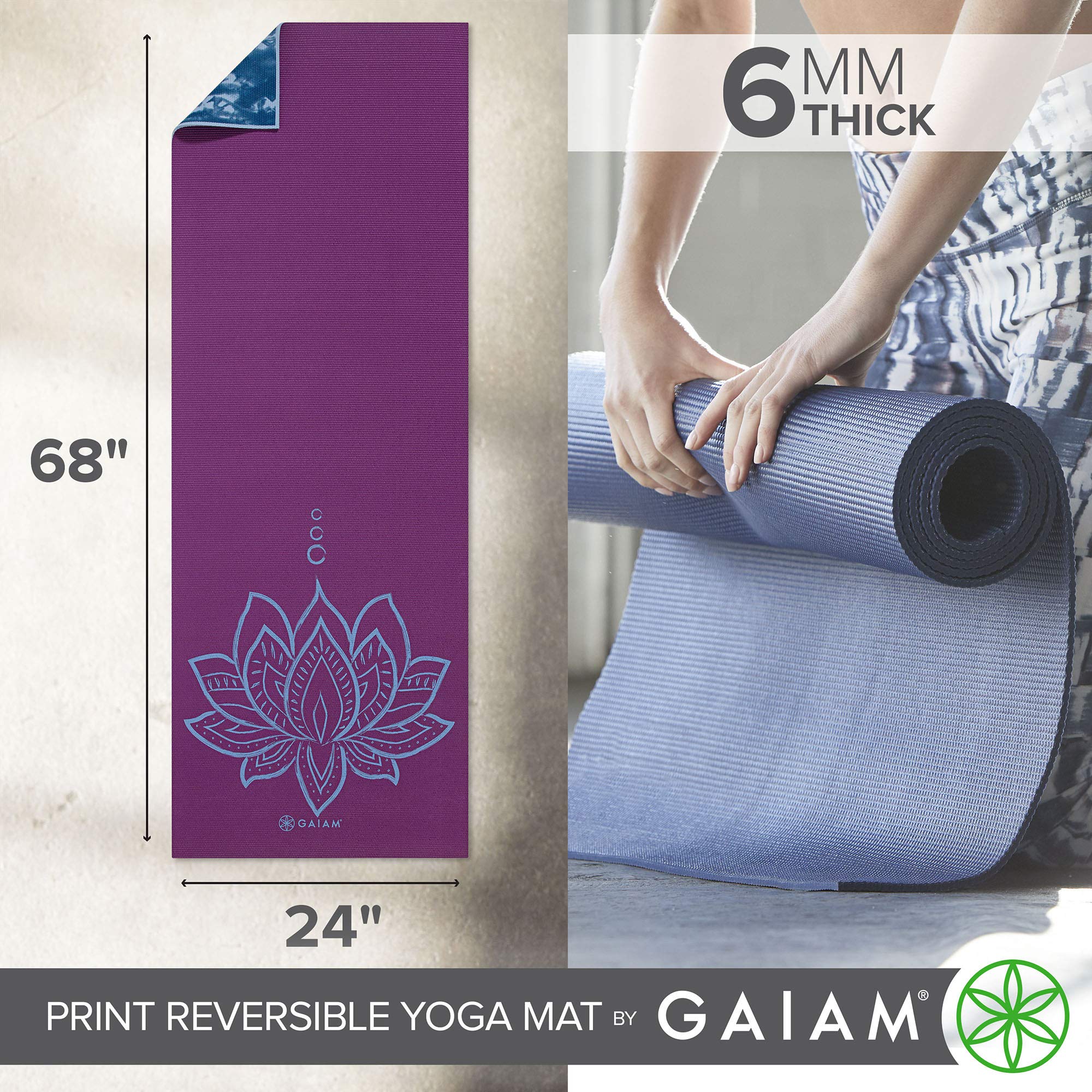Gaiam Yoga Mat - Premium 6mm Print Reversible Extra Thick Non Slip Exercise & Fitness Mat for All Types of Yoga, Pilates & Floor Workouts (68" x 24" x 6mm Thick) thumbnail 3