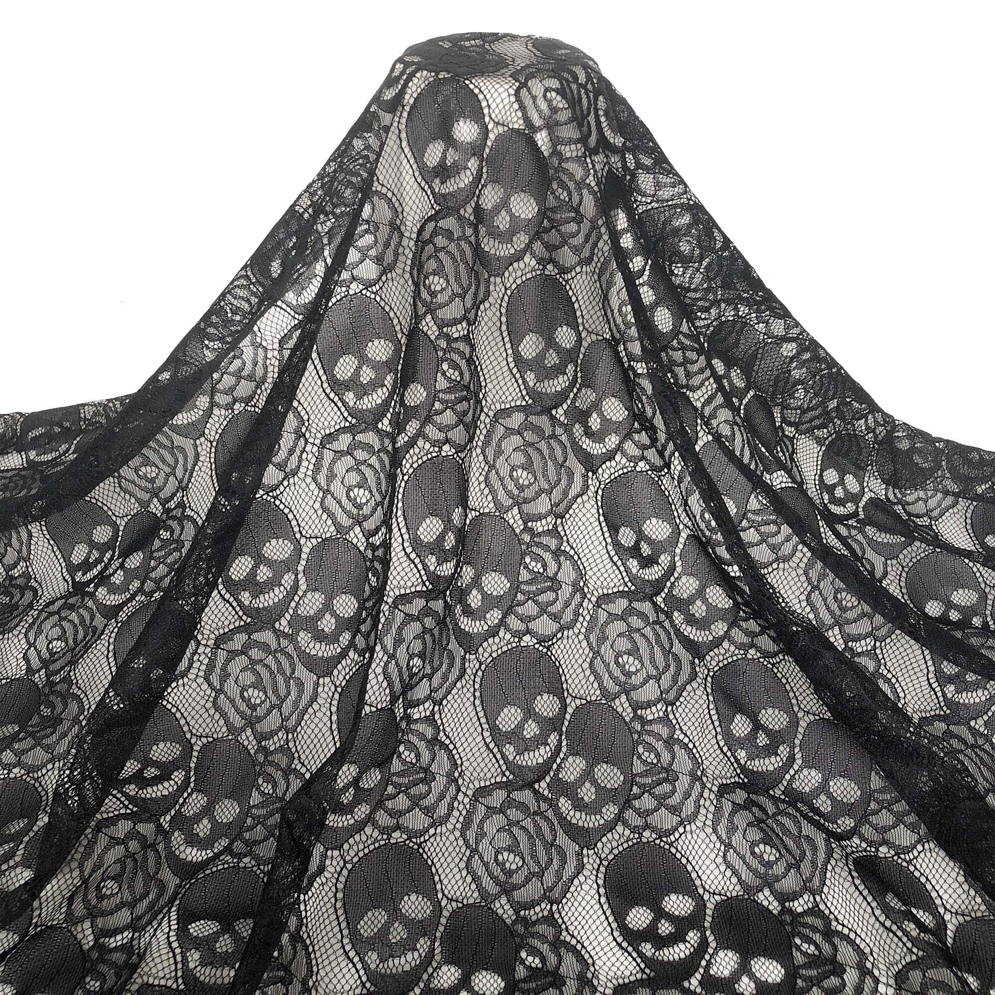 60 * 144 inches Lace Fabric, 4 Yard Black Skull Pettern Lace Fabric, 4 yd Non-Stretchy Lace, Soft Rose Design Lace Material for Home Decoration, Sewing Fabric Design (60x144 inch Black): Black 4 yards