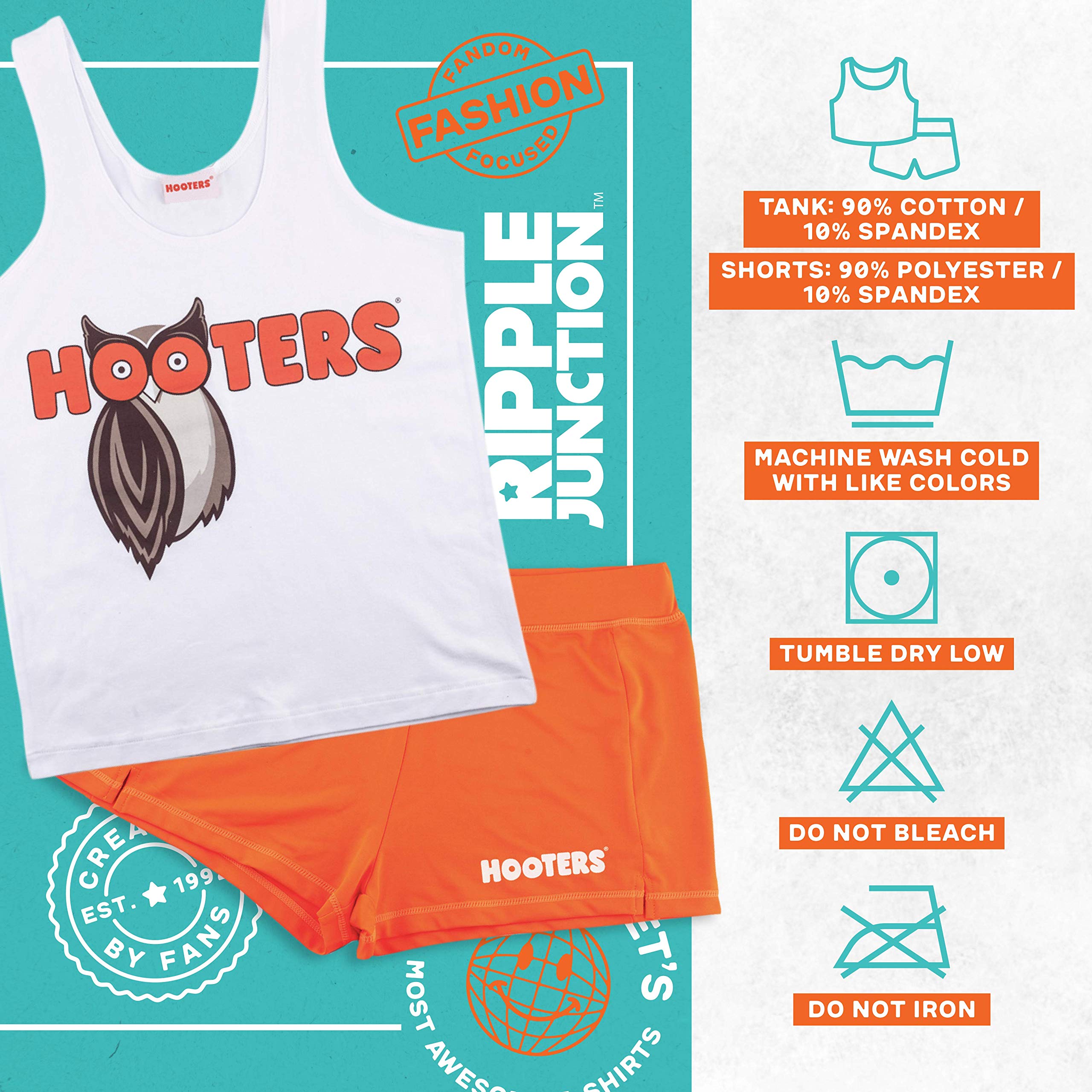 Ripple Junction Hooters Girl Iconic Waitress Outfit Includes Tank Top and Shorts Set Officially Licensed: Medium White/Orange