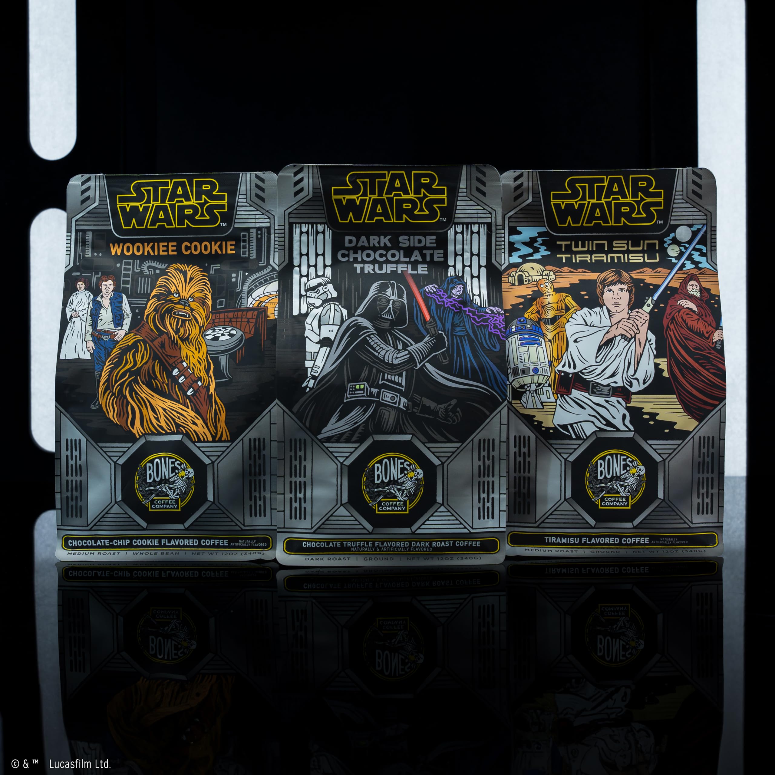 Bones Coffee Company Fallout Collector's Box Sample Pack Gift Set, Flavored Coffee Beans, Medium Roast Ground Coffee Low Acid, Apple Pie Flavor (12 oz Pack of 3): 12 Ounce (Pack of 3) Star Wars Collector's Box (Ground)