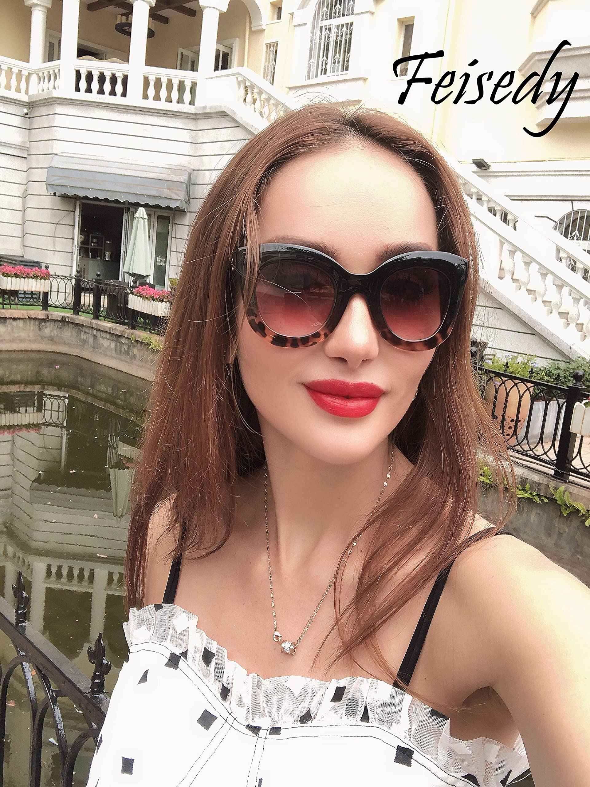 FEISEDY Retro Oversized Square Horn Sunglasses Semi Cat Eye Butterfly Glass Big Thick Bold Frame B2572 thumbnail 2