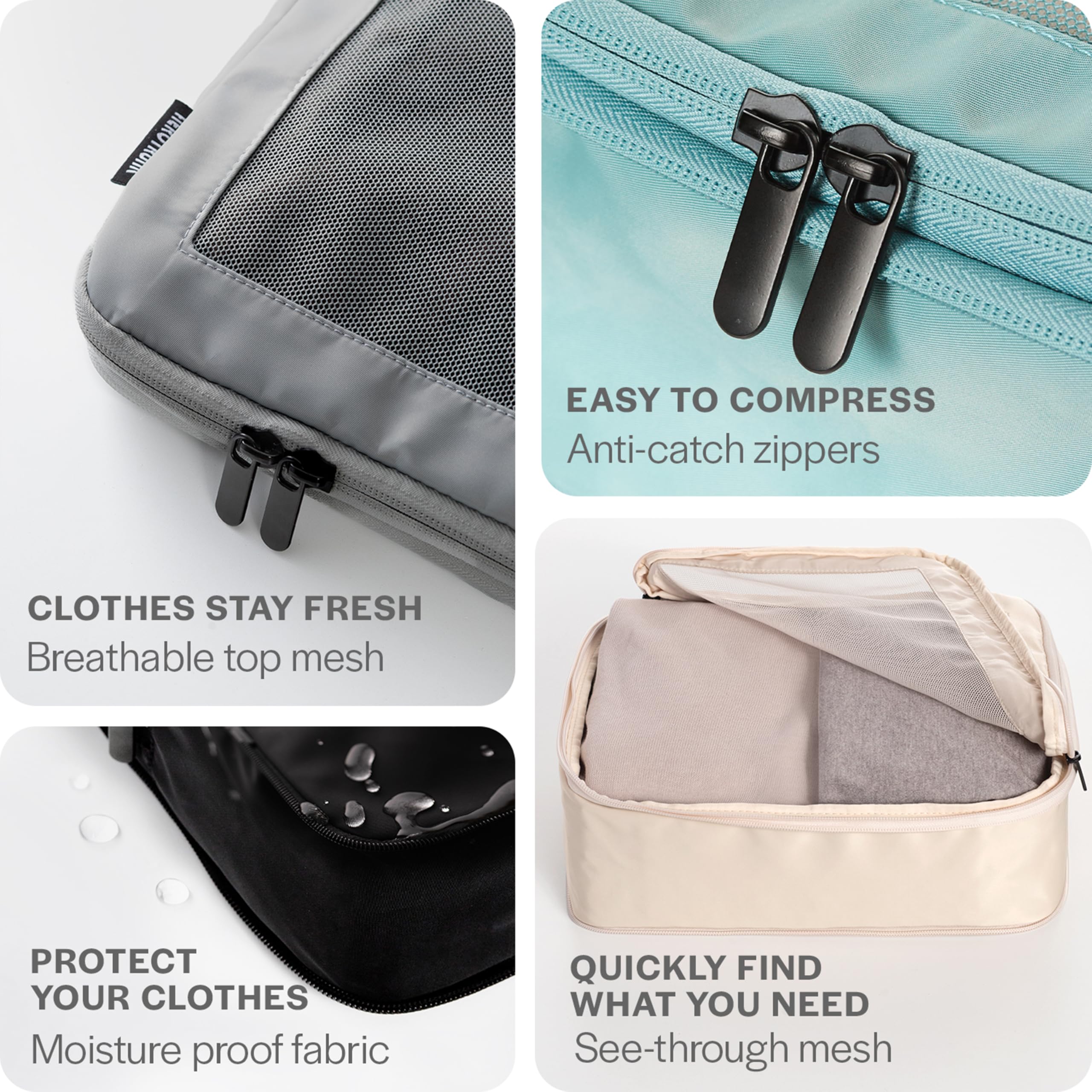 Aerotrunk Compression Packing Cubes for Travel - Luggage Organizer Bags - Double Zipper Packing Cubes for Suitcases (6-Pack, Dark Grey): 6-Pack Olive