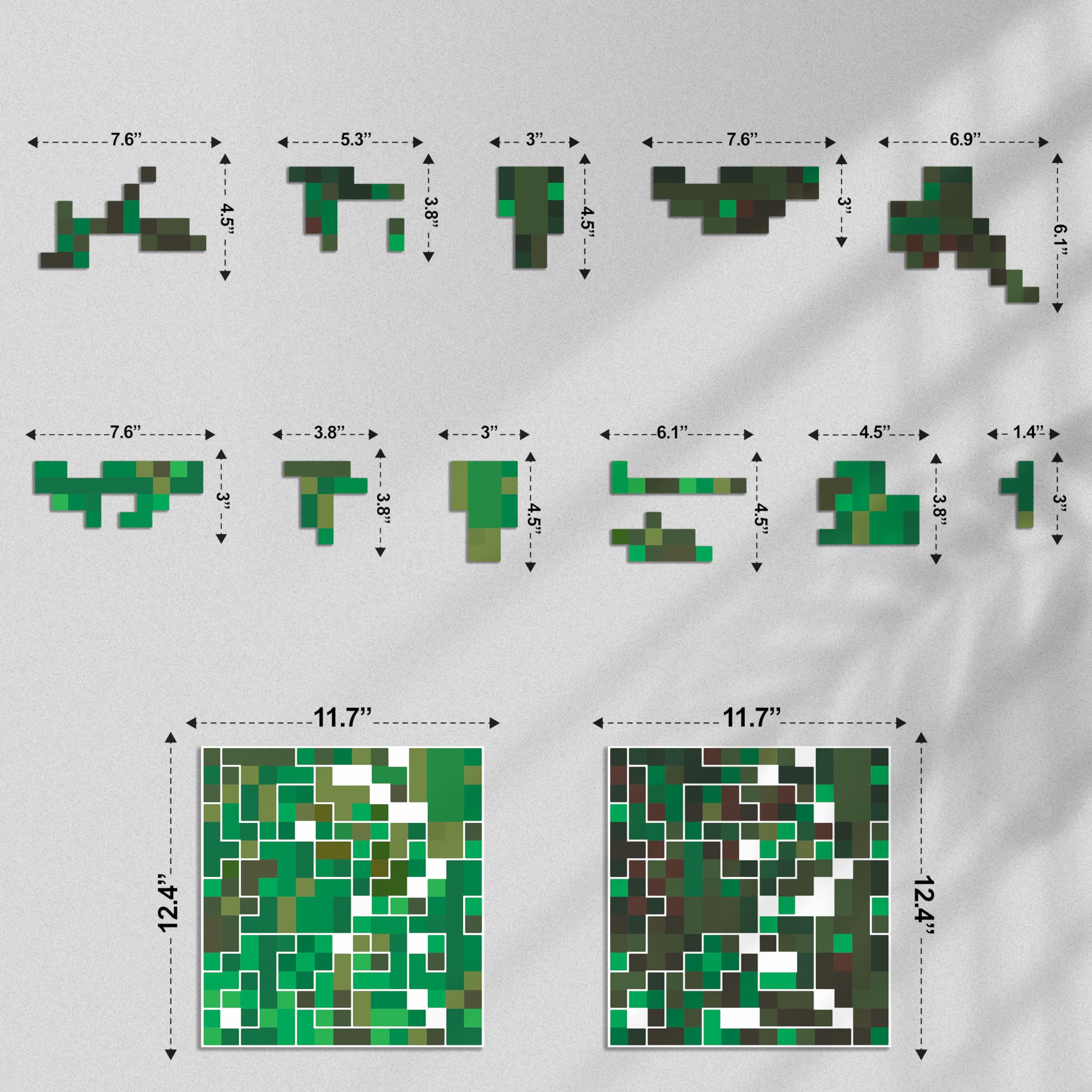 HK Studio Pixel Rainy Window Sticker Aesthetic - Pixel Art for Dorm, Game Room Decor 11" x 13" Pack 6: 6p - Green Pixel Leaves