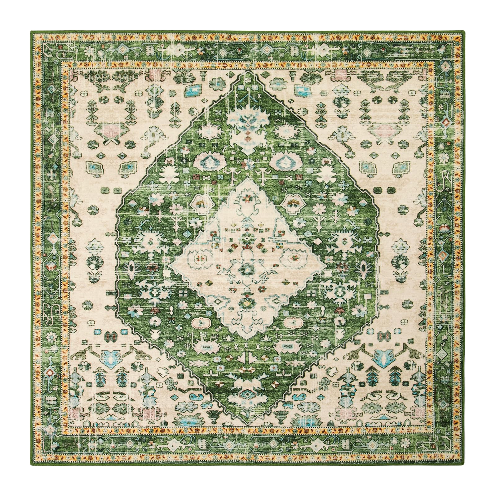 Lahome Washable Rugs 8x10 Pink Rugs for Bedroom Girls, Boho Tribal Nursery Living Room Area Rug, Vintage Large Soft Non Slip Indoor Carpet for Dorm Classroom Kids Room (8x10ft,Pink): 8&apos; x 8&apos; (Square) Green