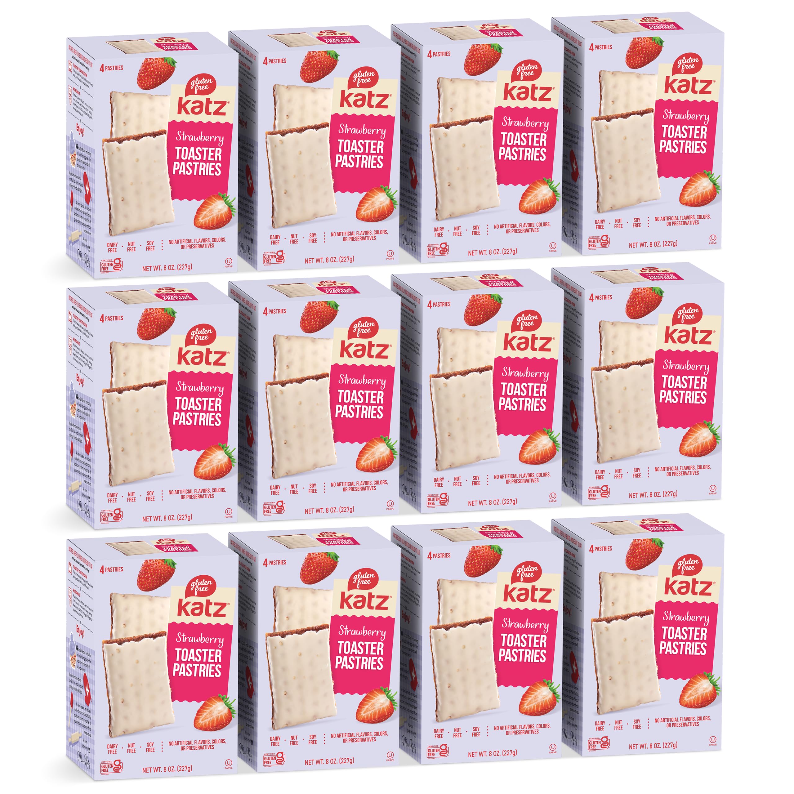 Katz Gluten Free Toaster Pastries. Strawberry. Easy Breakfast Food Or Anytime Healthy Snacks For Adults & Kids. Gluten Free. Dairy Free, Nut Free, Peanut Free, Soy Free 8 OZ (Pack Of 12): Strawberry 8 Ounce (Pack of 12)