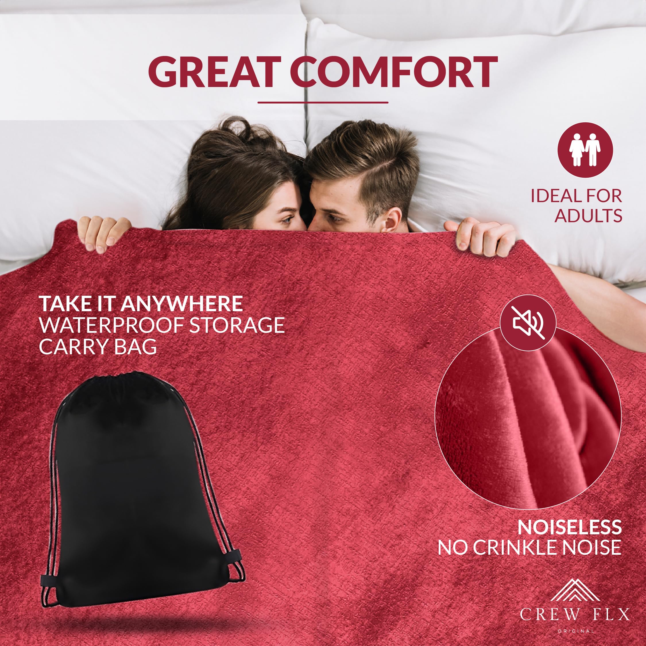 Waterproof Blanket for Bed – Reversible Sherpa Throw with Leakproof TPU Layer – Stain Resistant, Washable Bed Protector with Soft Carry Bag – (80"x60") Gray: Red 90 x 80 inch