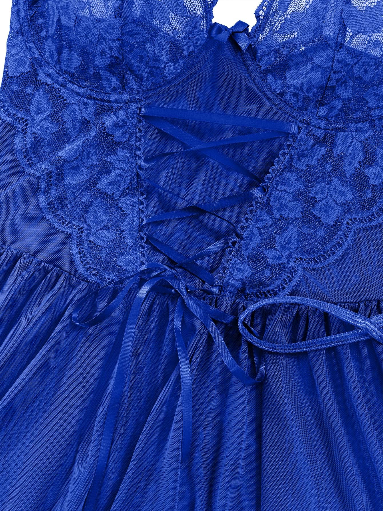 Lilosy Sexy Garter Belt Mesh Lace Babydoll Lingerie Dress Set with Thong: Wire Small Royal Blue