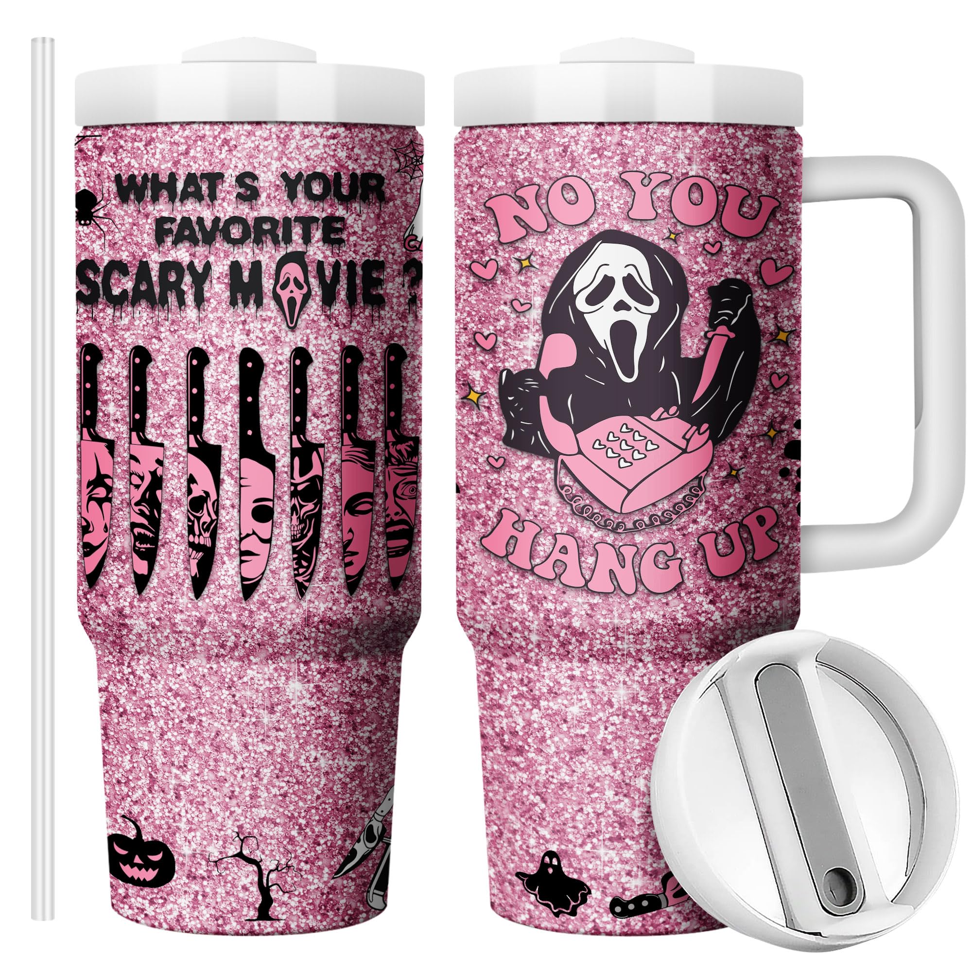 Equoza Horror Scary Face Halloween Ghostface Tumbler for Women Girls Spooky Vibes  Horror Scary Face Theme Decor Insulated Cup with Lid Vacuum Stainless Steel Coffee Mug Stemless Cup (Pack of 1): 30oz