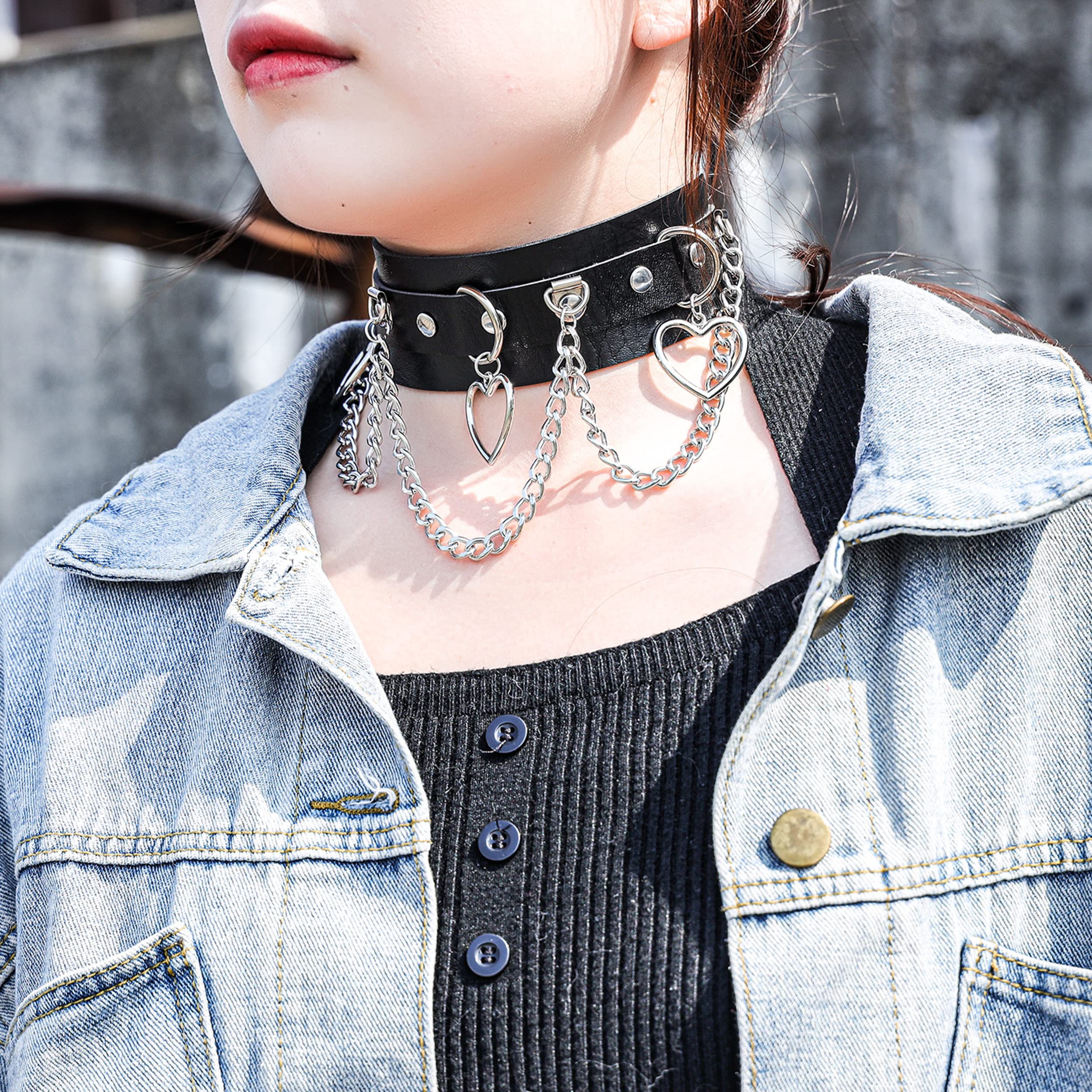 Manfnee Cool Punk Gothic Collar for Women and Men Black PU Leather Vingate Necklace Adjustable: H:1pcs