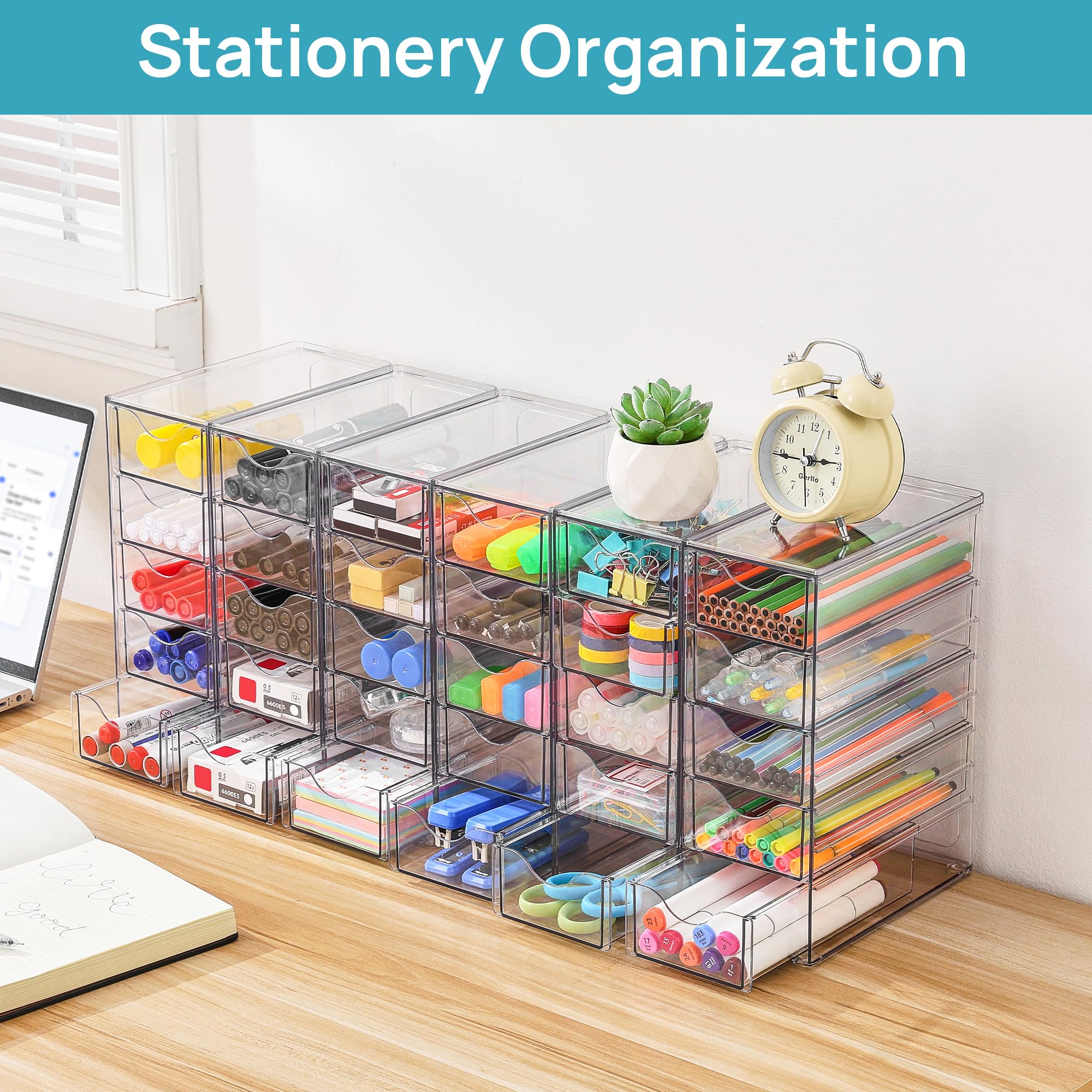Vtopmart Acrylic Organizer with 16 Drawers (4 Set),Clear Storage Drawers for Office Supplies,Desk Organization and Storage for Makeup,Jewelry,Art Crafts