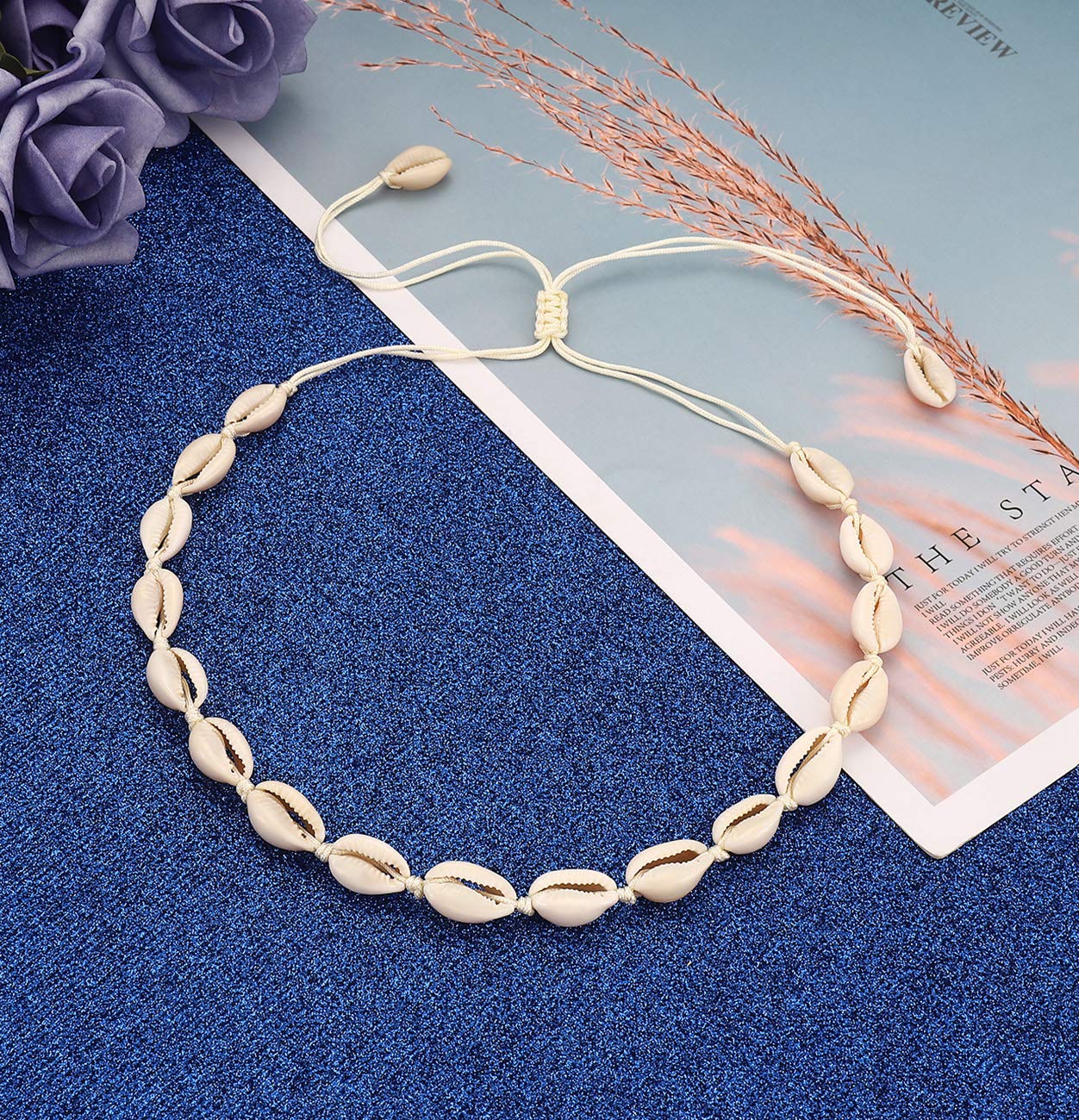 CENAPOG Cowrie Shell Choker Necklace for Women Puka Shell Necklace Corded Seashell Necklace Hawaiian Beach Jewelry