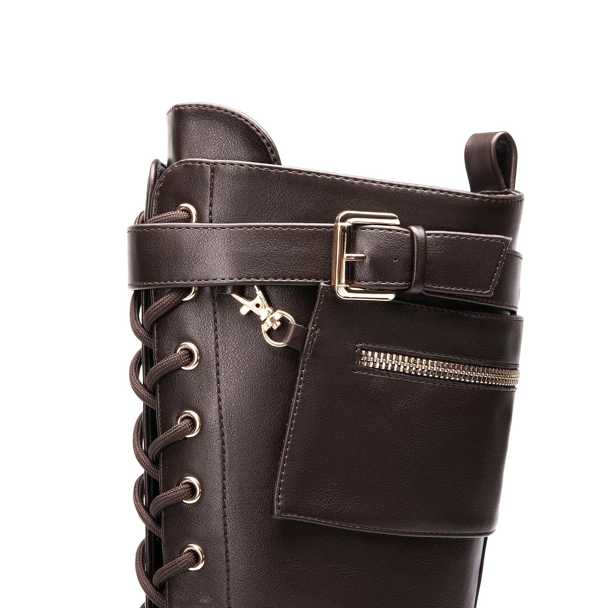 DREAM PAIRS Women's Combat Riding Platform Knee High Boots, Lace Up Fall Lug Sole Gothic Motorcycle Boots with Inside Zipper: 7.5 Brown